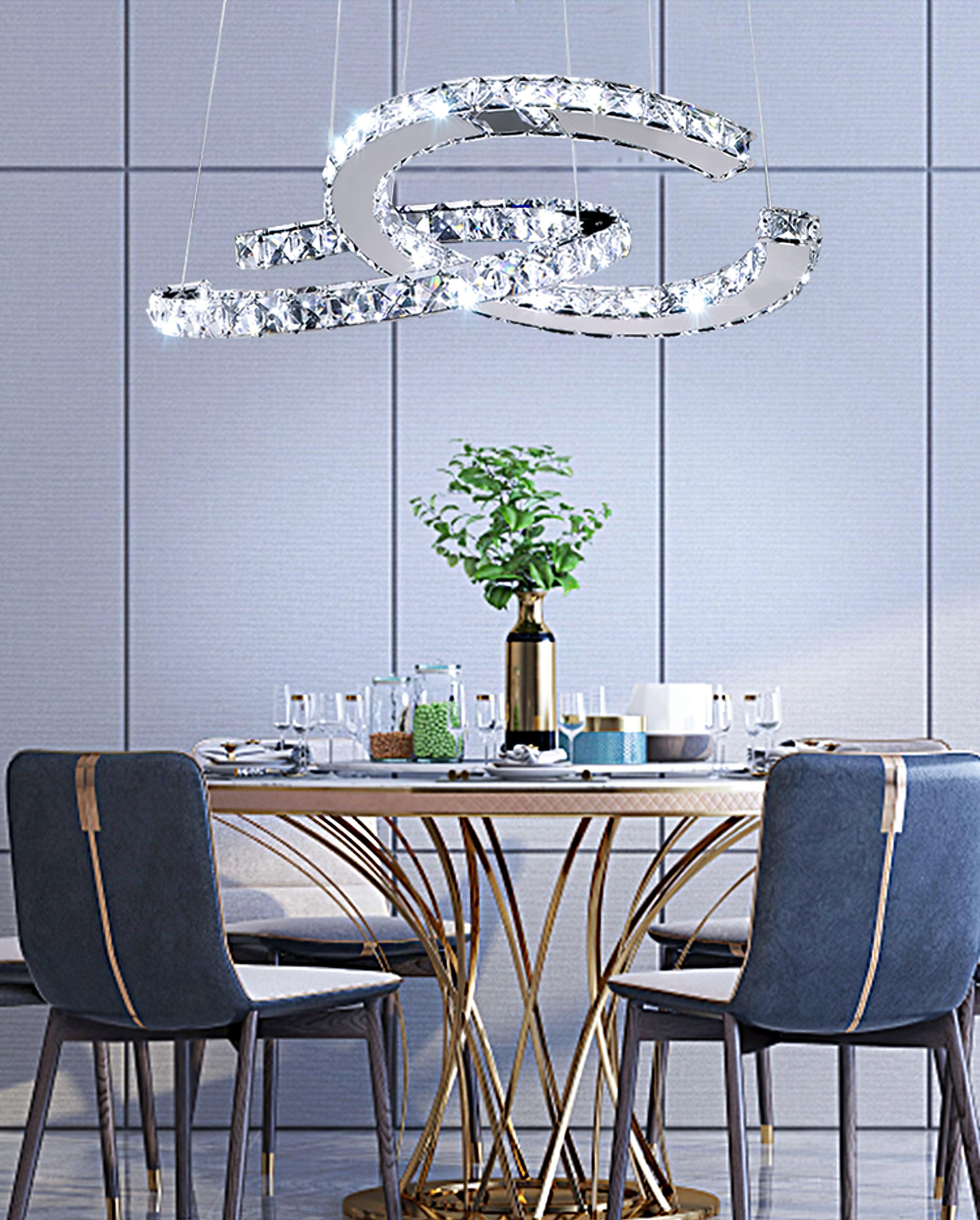 Elvian Chandelier Crystal Double C Modern Silver 2-Ring-Neutral Decor