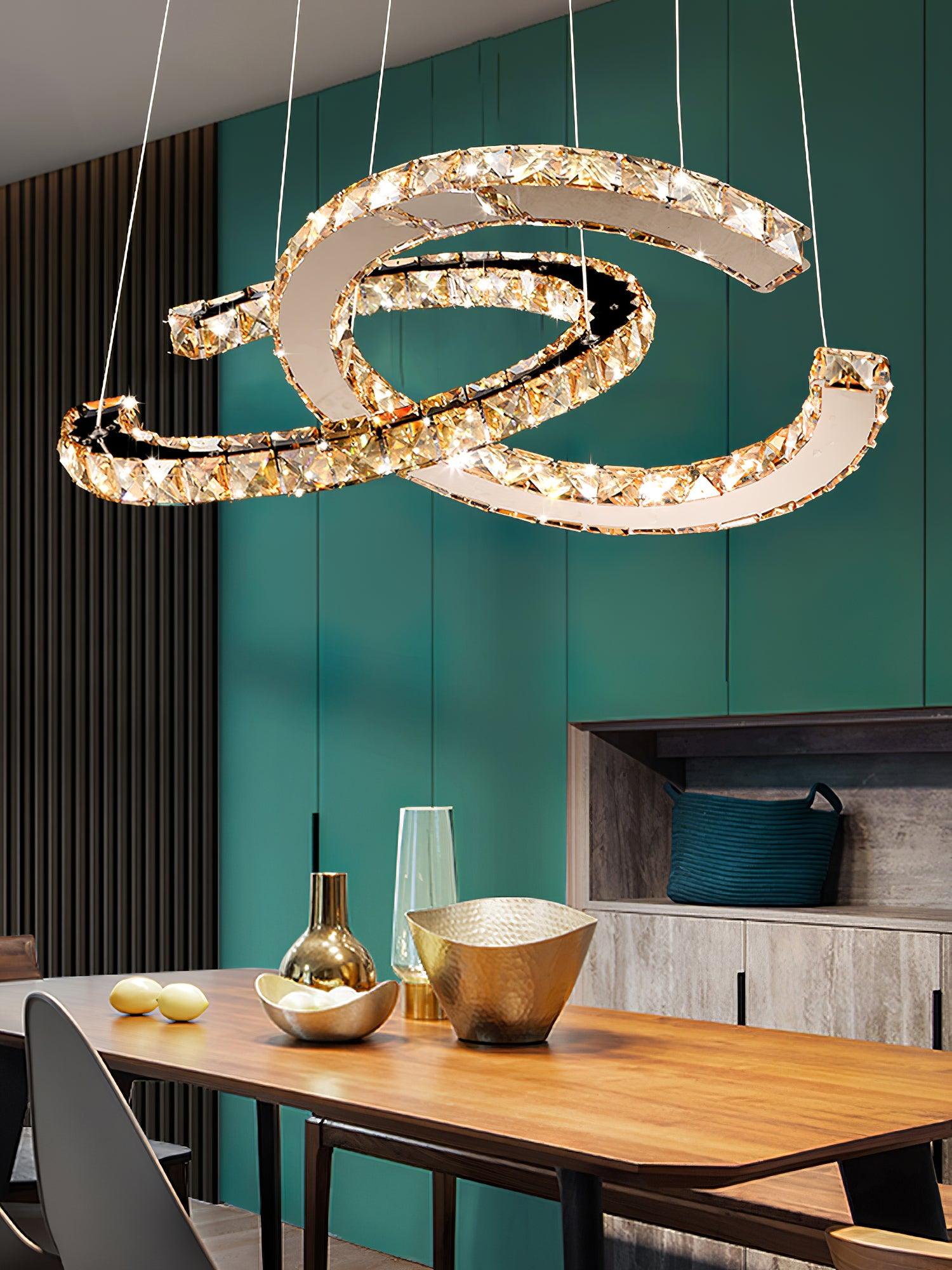 Elvian Chandelier Crystal Double C Modern Silver 2-Ring-Neutral Decor
