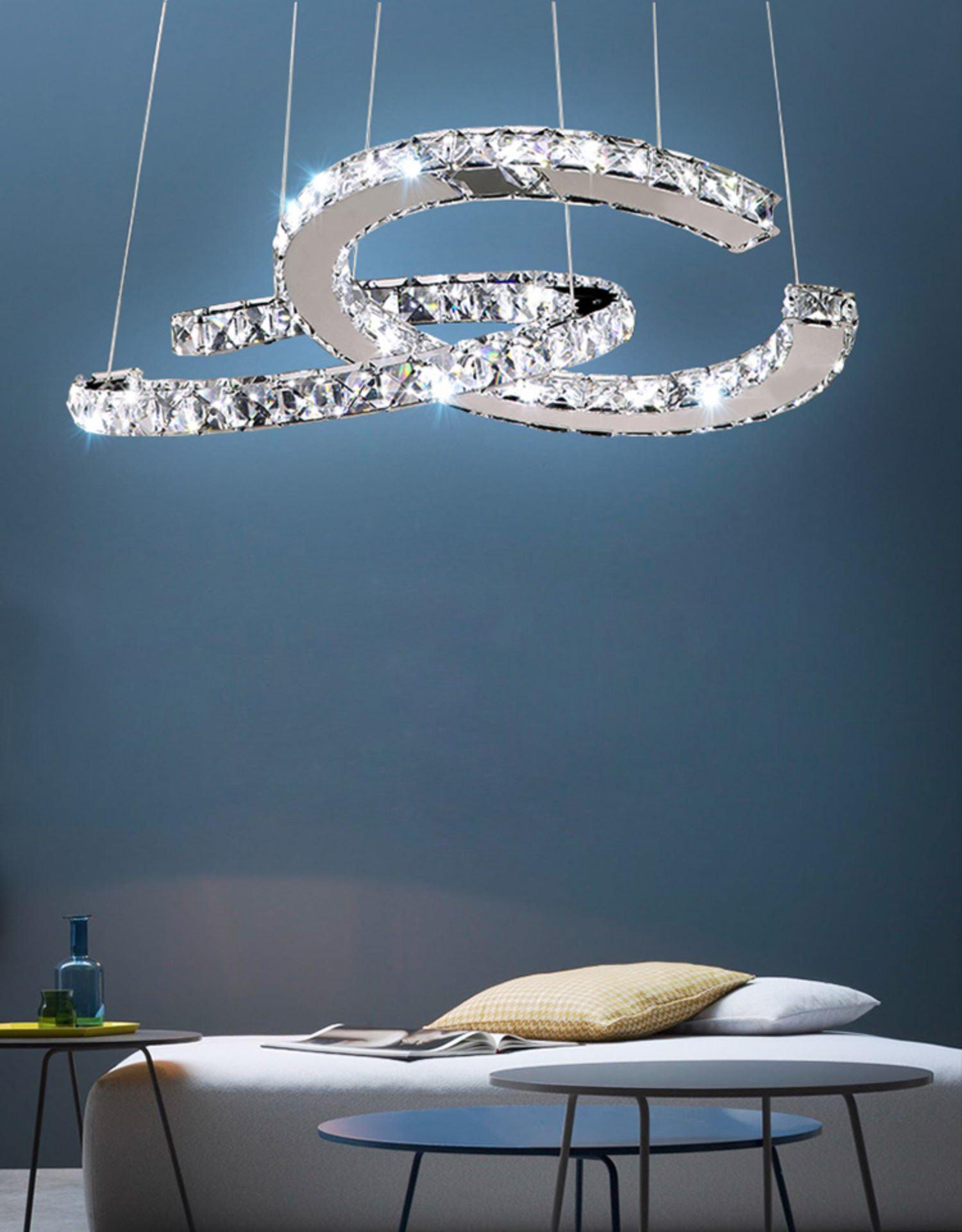 Elvian Chandelier Crystal Double C Modern Silver 2-Ring-Neutral Decor