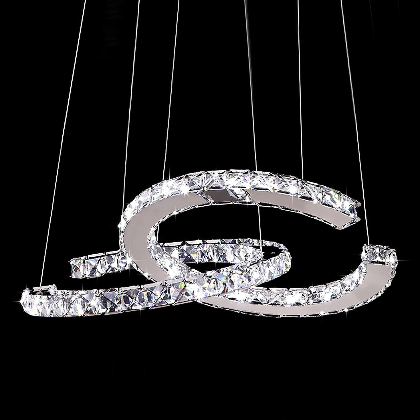 Elvian Chandelier Crystal Double C Modern Silver 2-Ring-Neutral Decor