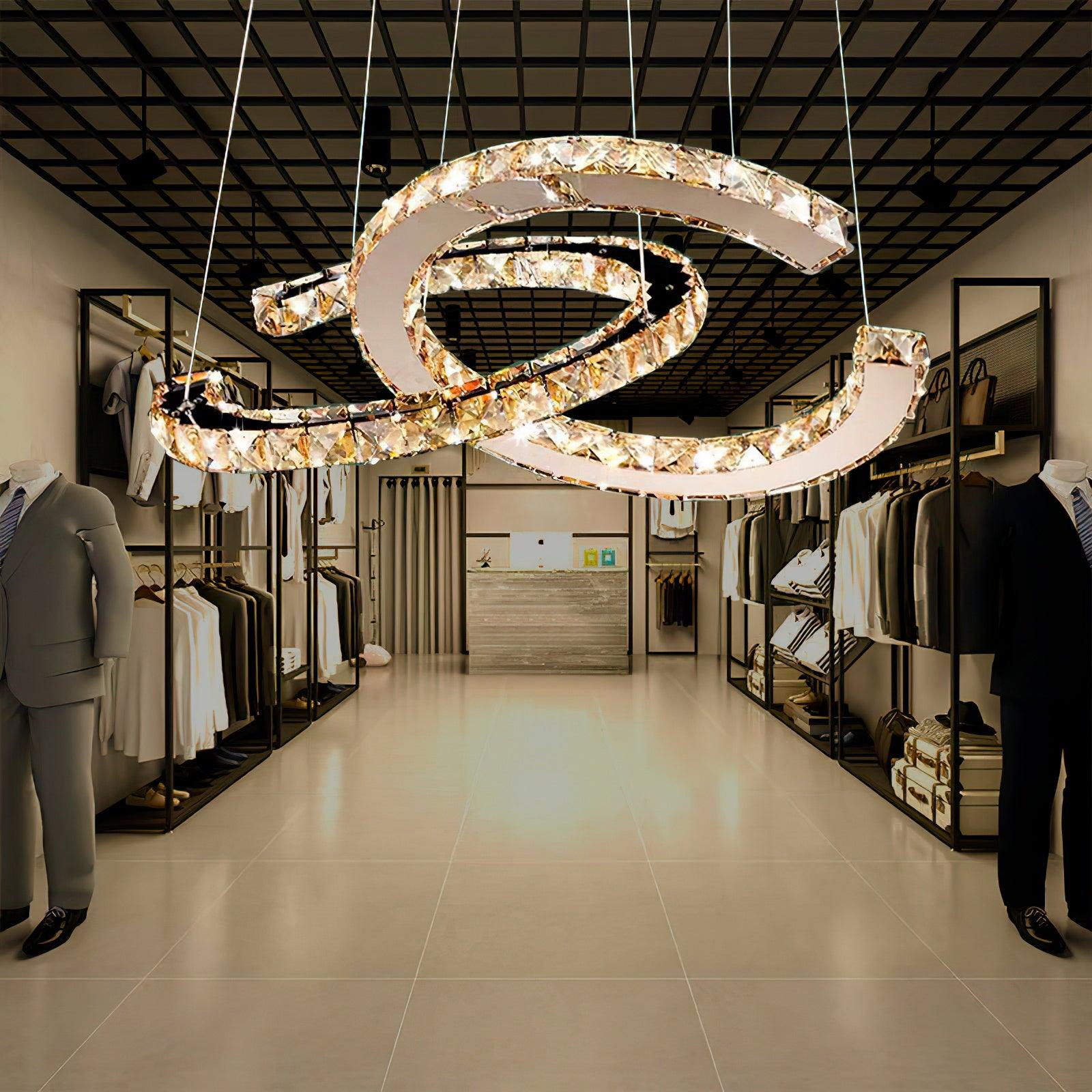 Elvian Chandelier Crystal Double C Modern Silver 2-Ring-Neutral Decor