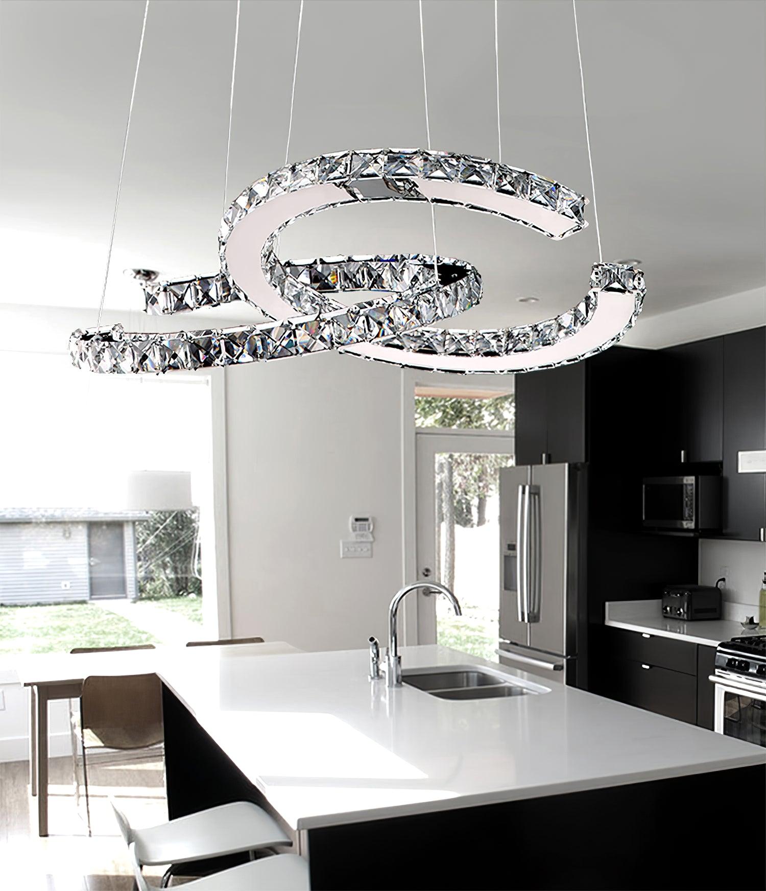 Elvian Chandelier Crystal Double C Modern Silver 2-Ring-Neutral Decor