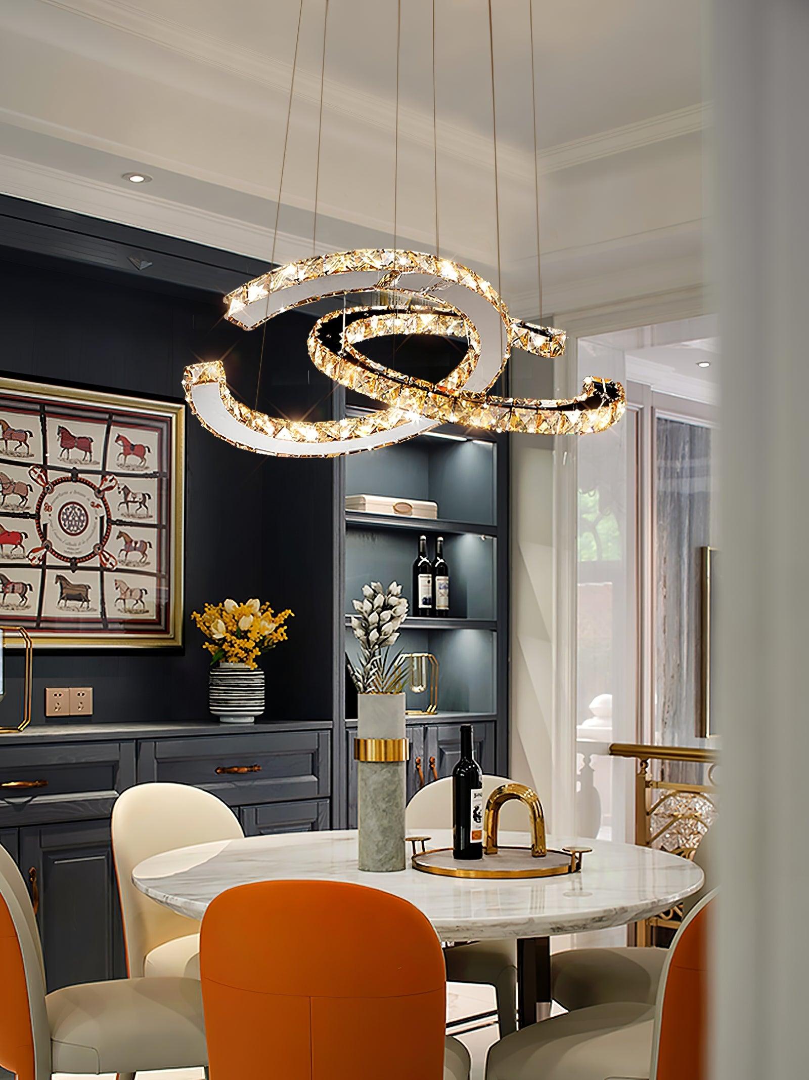 Elvian Chandelier Crystal Double C Modern Silver 2-Ring-Neutral Decor