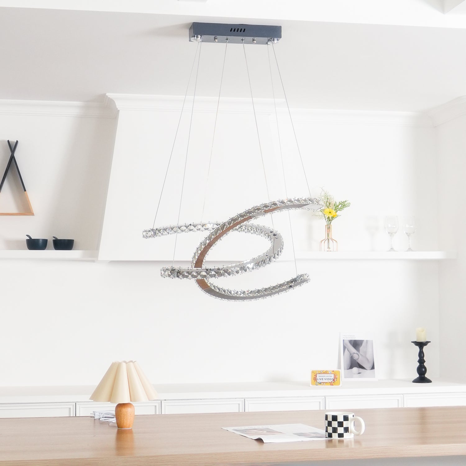 Elvian Chandelier Crystal Double C Modern Silver 2-Ring-Neutral Decor