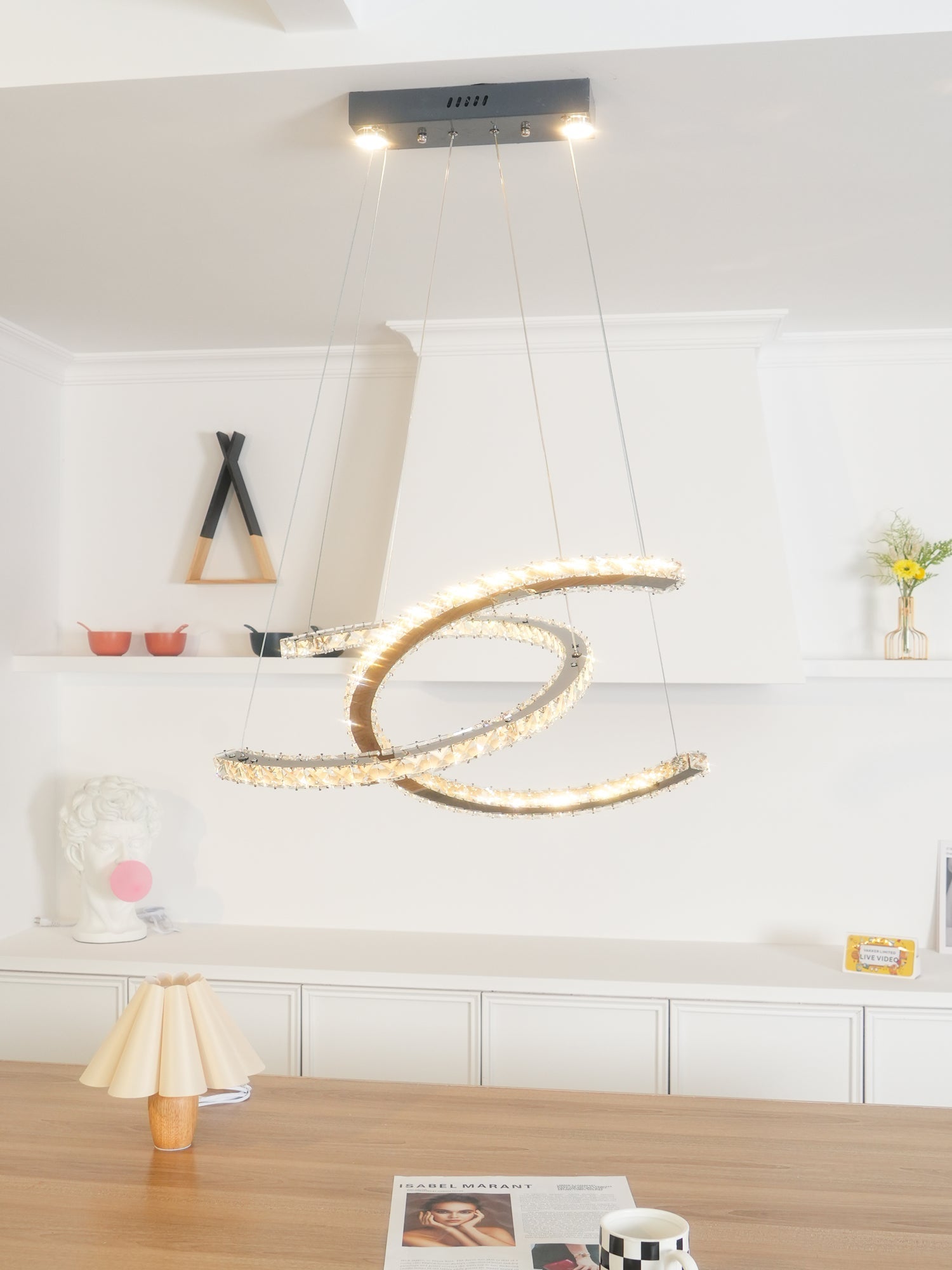 Elvian Chandelier Crystal Double C Modern Silver 2-Ring-Neutral Decor