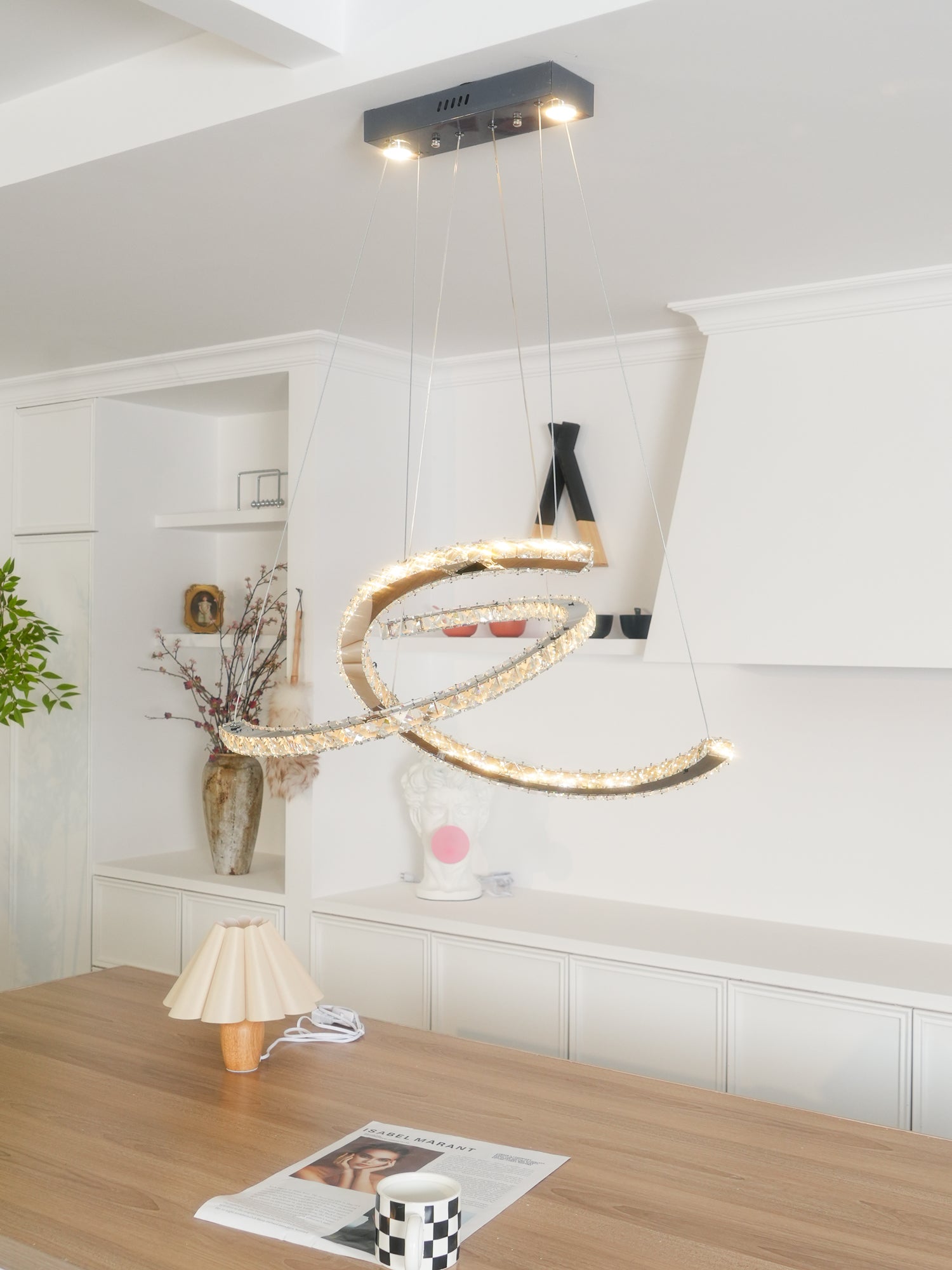 Elvian Chandelier Crystal Double C Modern Silver 2-Ring-Neutral Decor