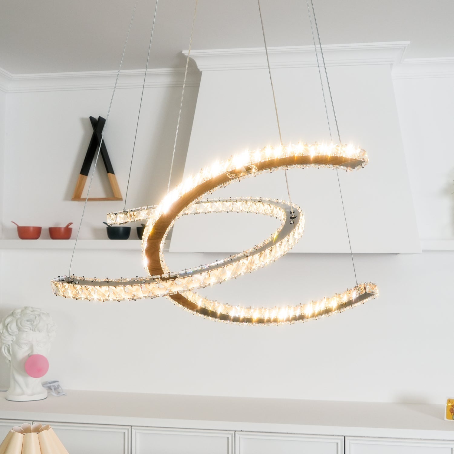 Elvian Chandelier Crystal Double C Modern Silver 2-Ring-Neutral Decor