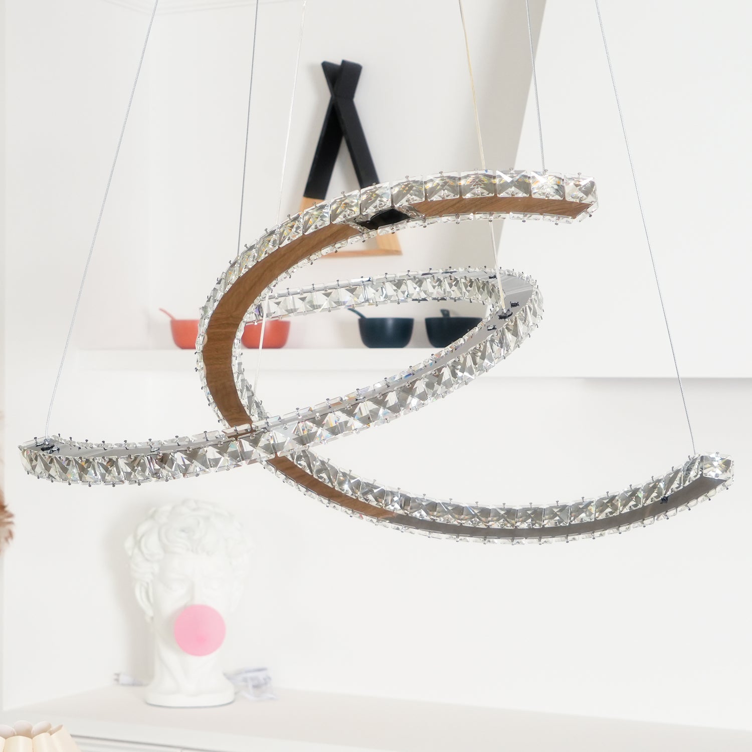 Elvian Chandelier Crystal Double C Modern Silver 2-Ring-Neutral Decor