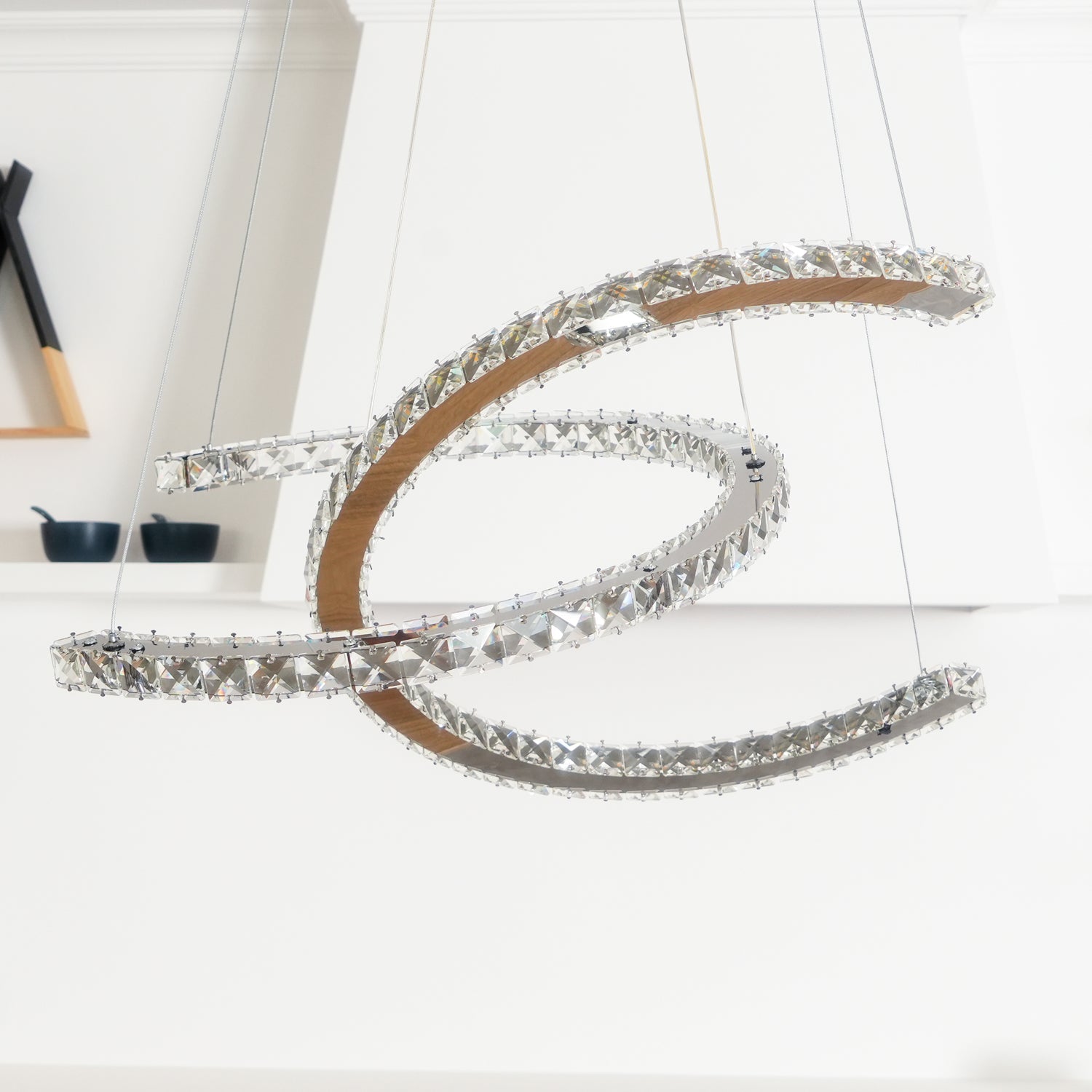 Elvian Chandelier Crystal Double C Modern Silver 2-Ring-Neutral Decor