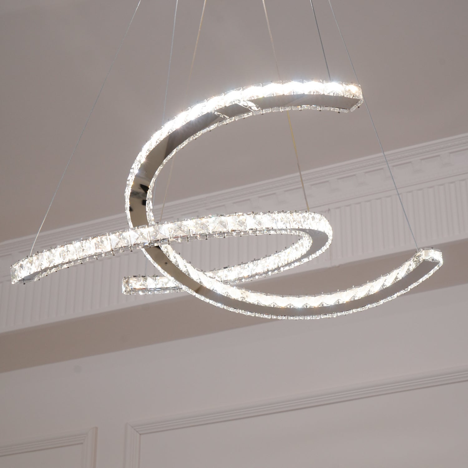 Elvian Chandelier Crystal Double C Modern Silver 2-Ring-Neutral Decor