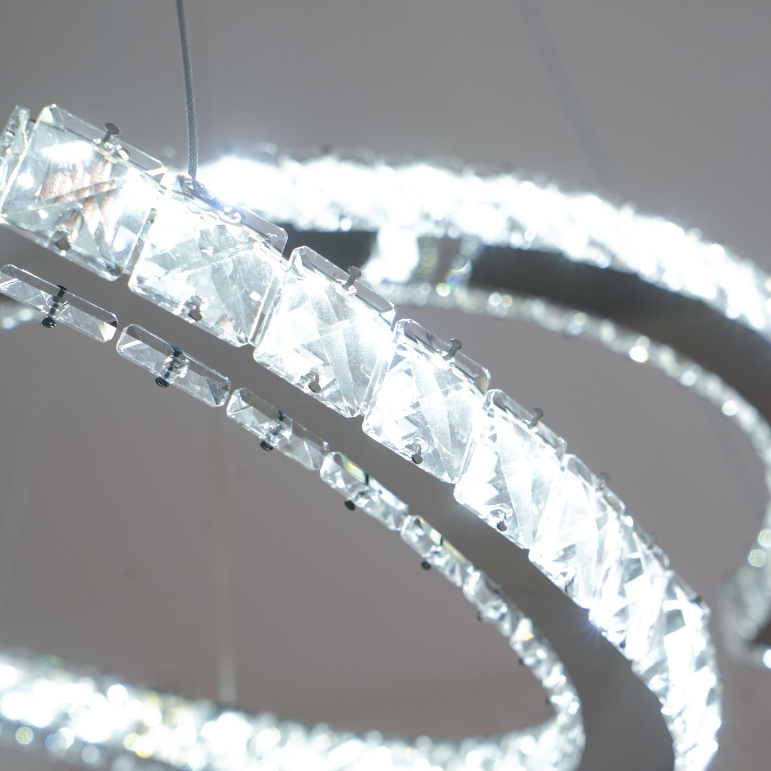 Elvian Chandelier Crystal Double C Modern Silver 2-Ring-Neutral Decor