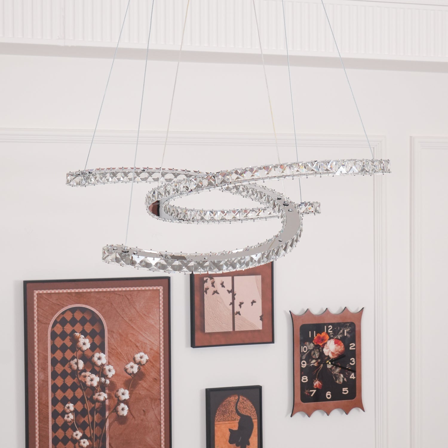 Elvian Chandelier Crystal Double C Modern Silver 2-Ring-Neutral Decor