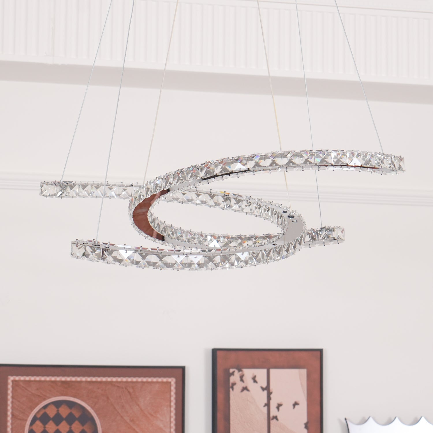 Elvian Chandelier Crystal Double C Modern Silver 2-Ring-Neutral Decor