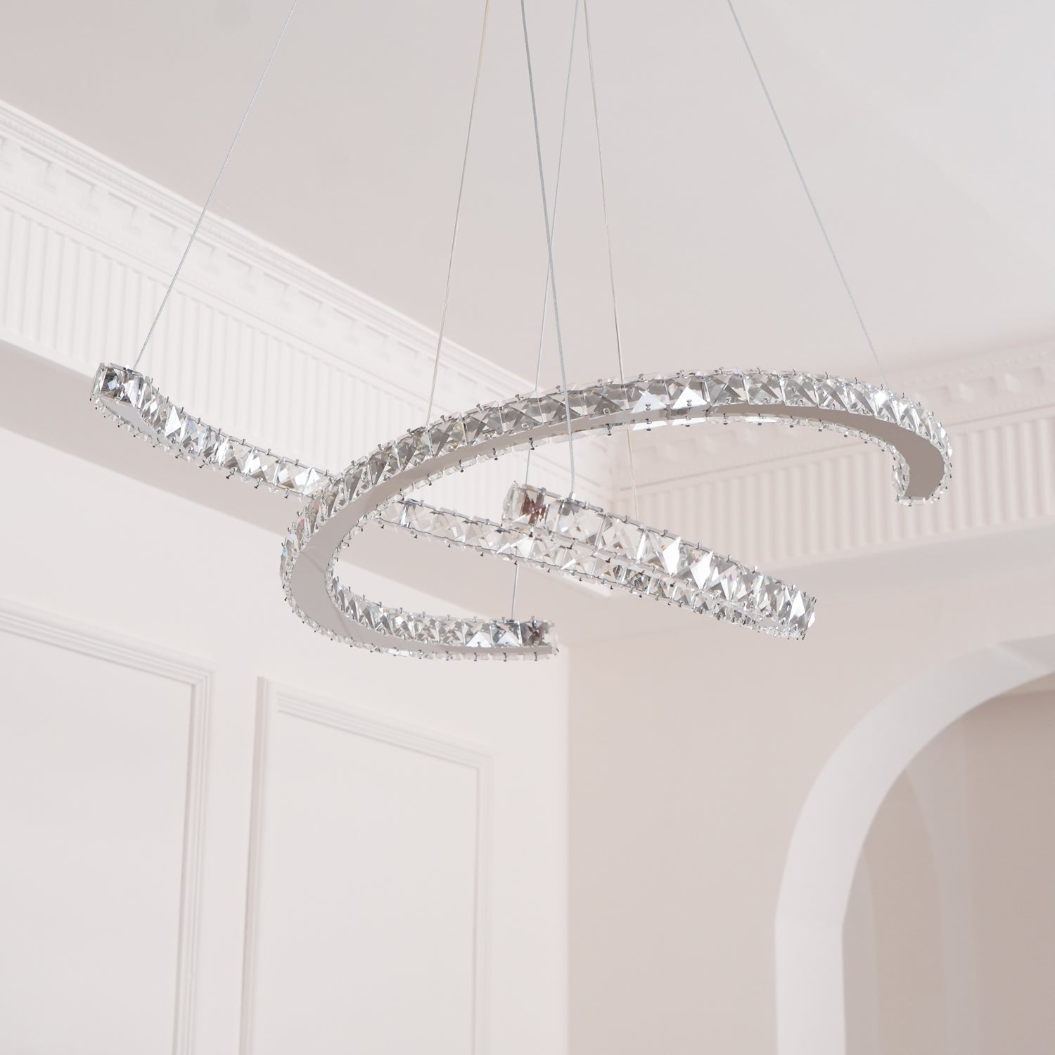Elvian Chandelier Crystal Double C Modern Silver 2-Ring-Neutral Decor