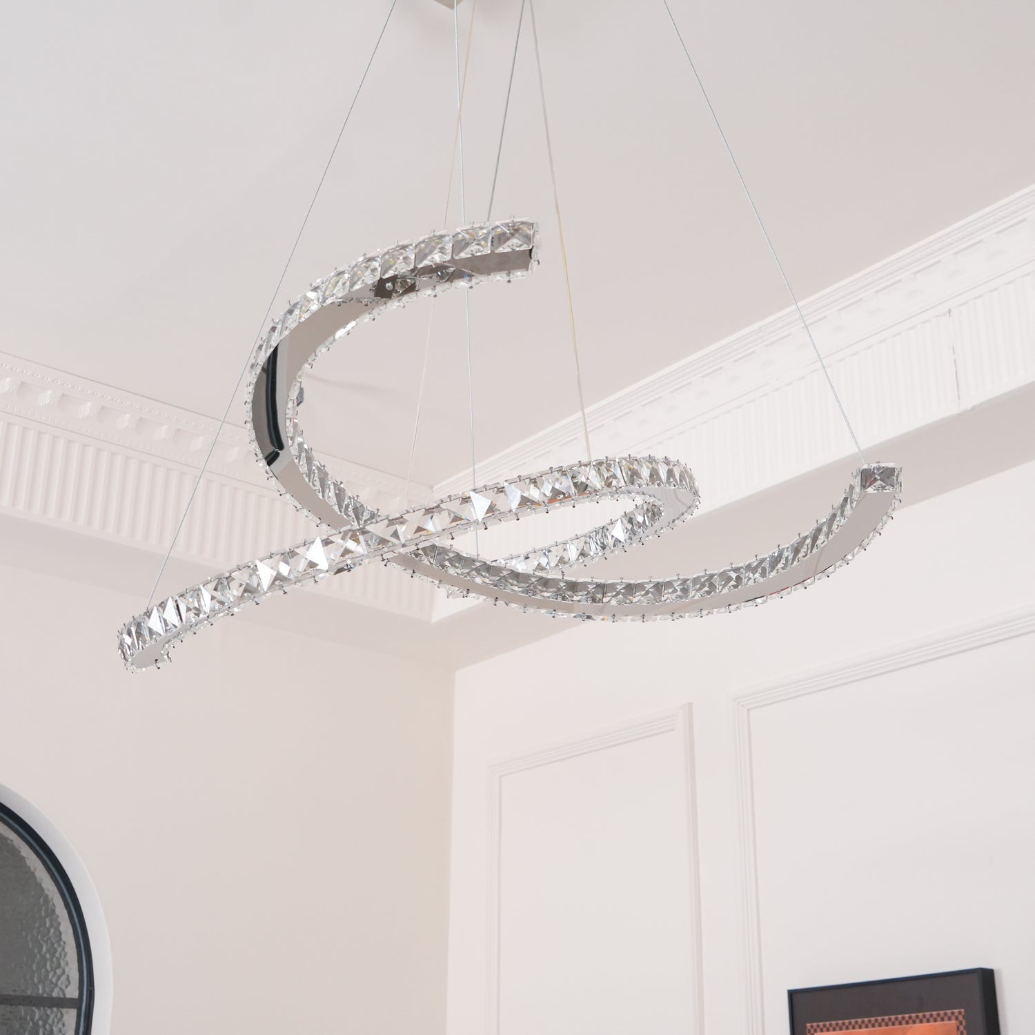 Elvian Chandelier Crystal Double C Modern Silver 2-Ring-Neutral Decor