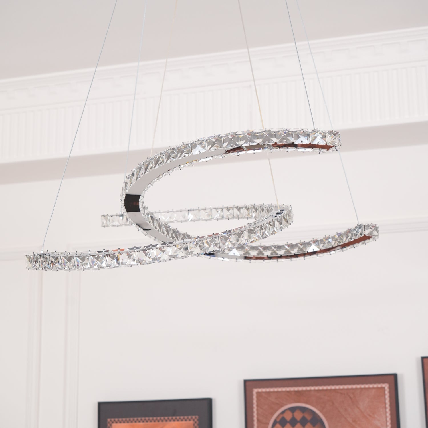Elvian Chandelier Crystal Double C Modern Silver 2-Ring-Neutral Decor