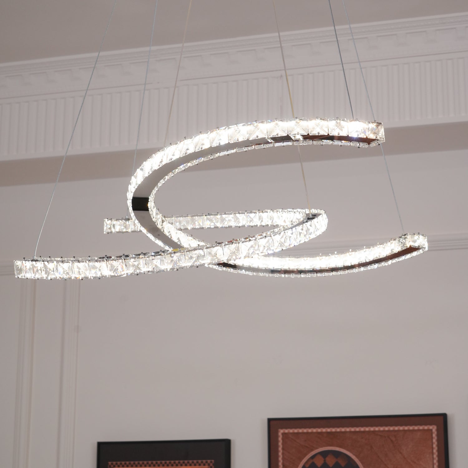 Elvian Chandelier Crystal Double C Modern Silver 2-Ring-Neutral Decor