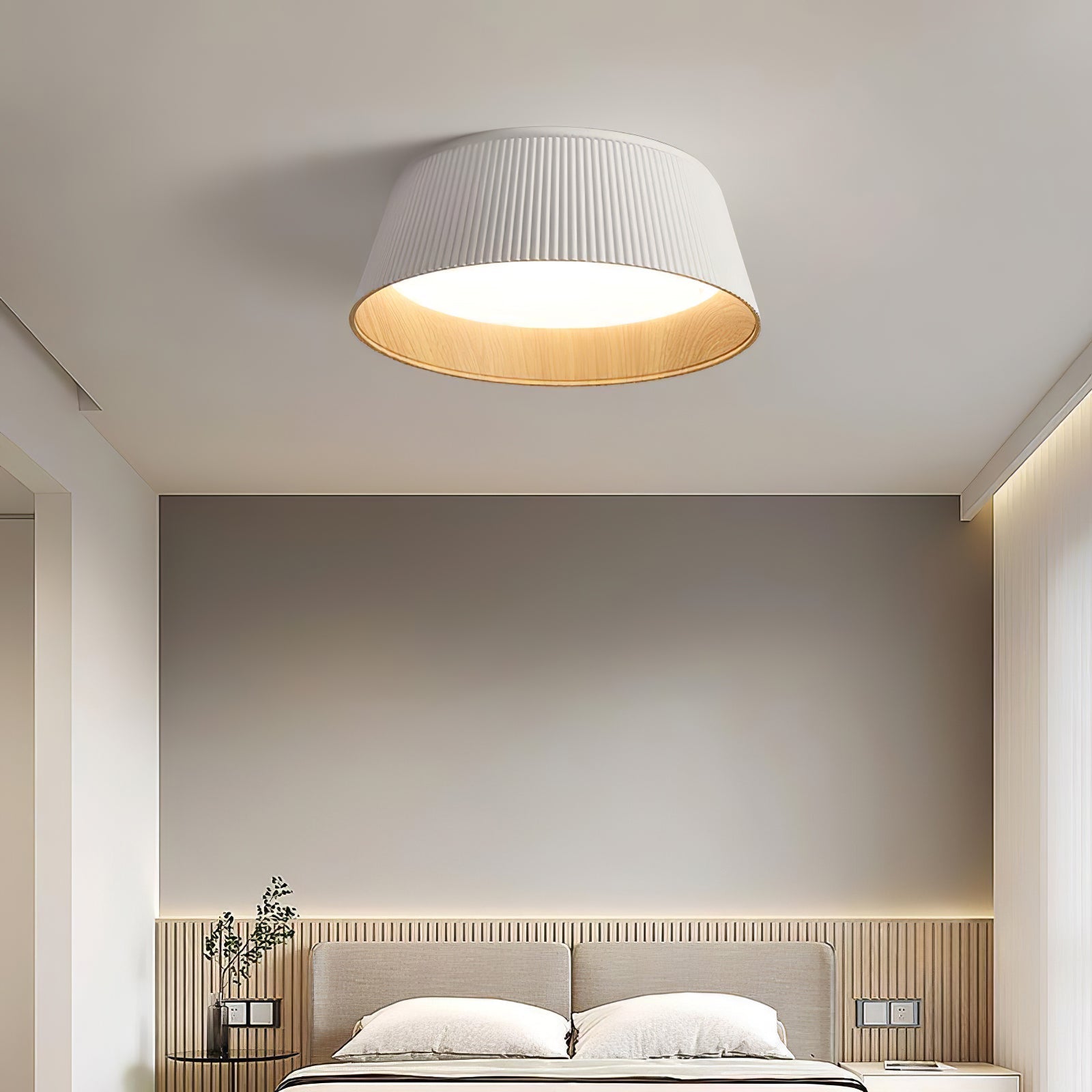 Lalem Ceiling Lamp Ribbed Drum Wood Elegant Contemporary-Neutral Decor