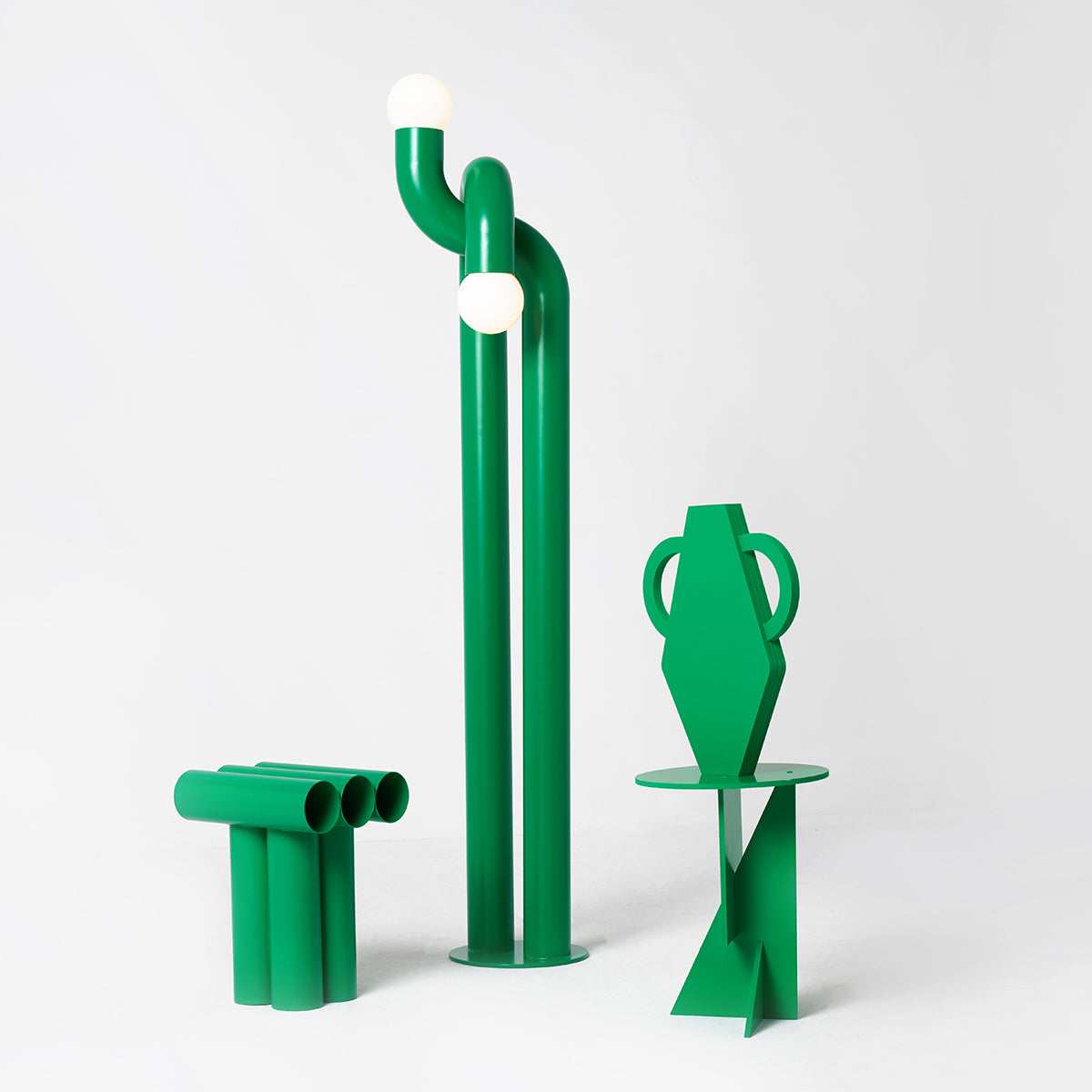 Texture and finish of the green powder-coated iron body.