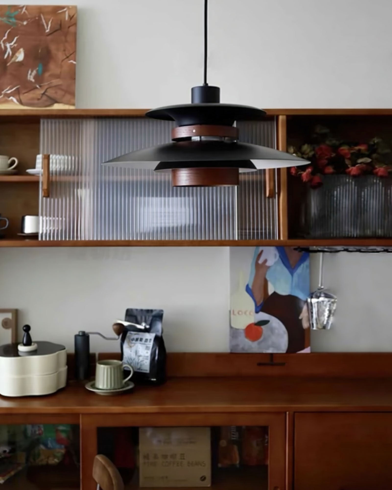 Xyla Pendant Lamp Wood Layered Shade Nordic Dining-Neutral Decor