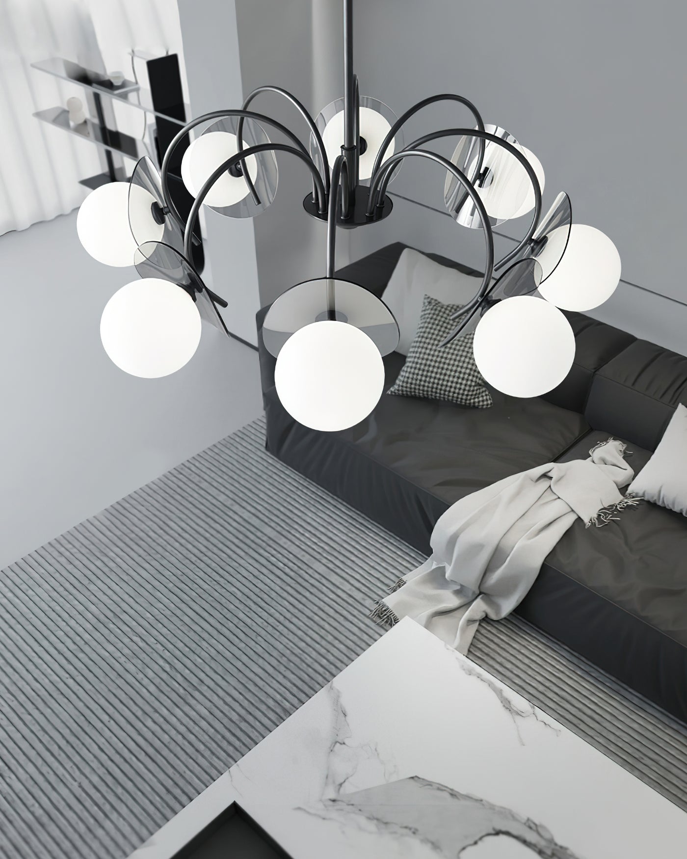 Aurora Chandelier Globe Arm Sculptural-Neutral Decor