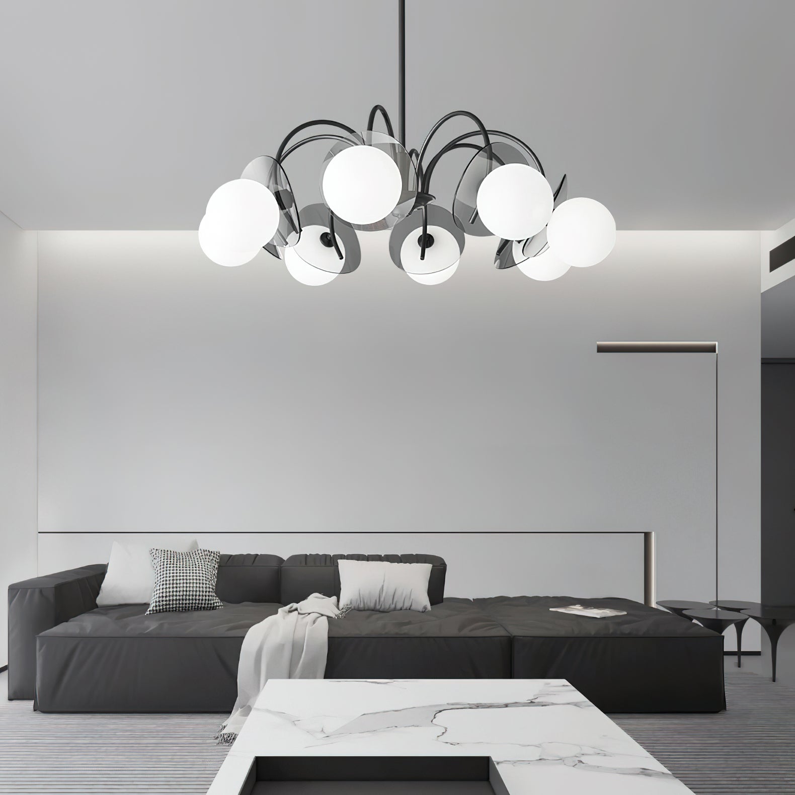 Aurora Chandelier Globe Arm Sculptural-Neutral Decor