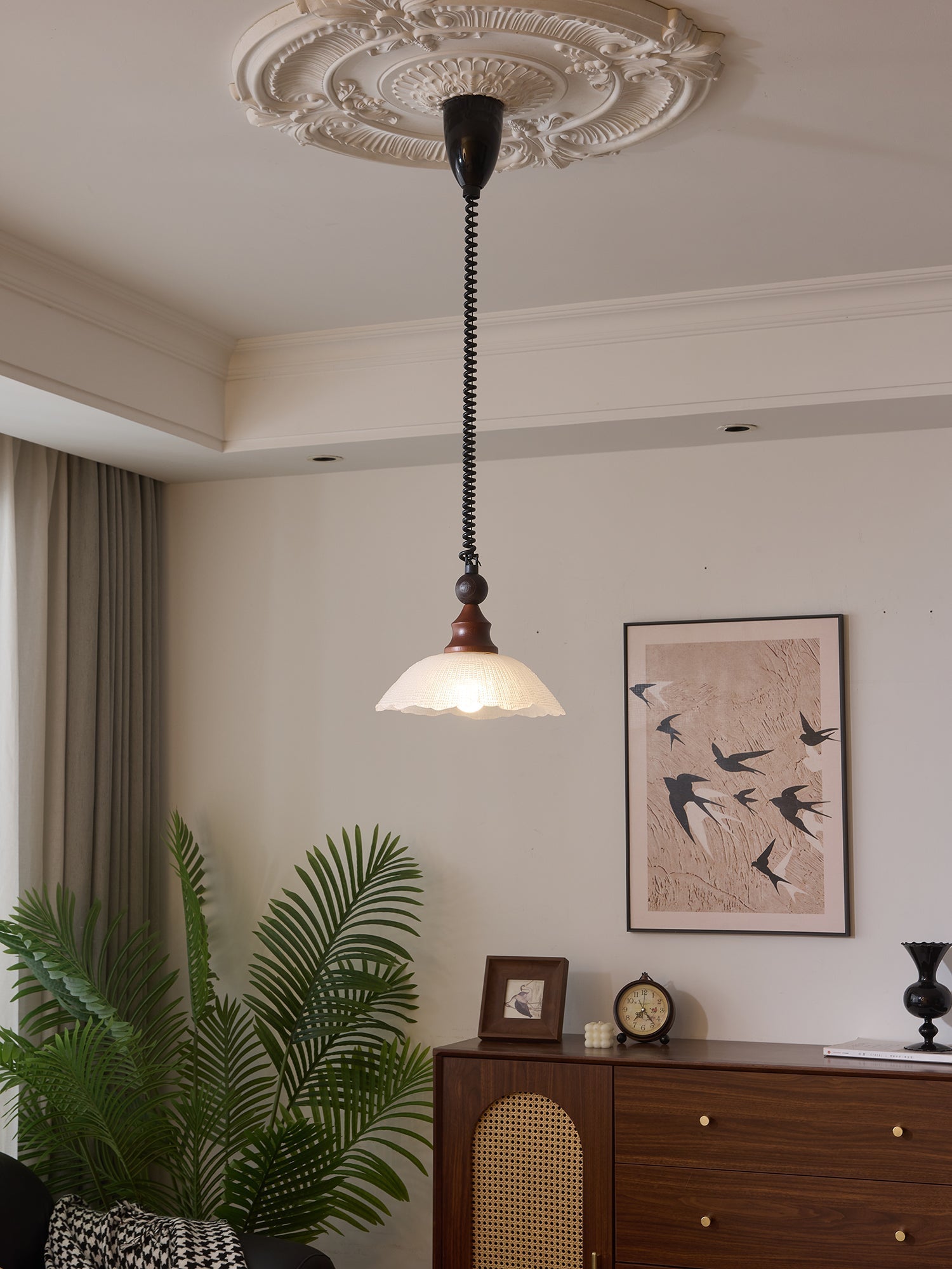 Nydoreth Elegance Vintage Art Wood Pendant Lamp-Neutral Decor