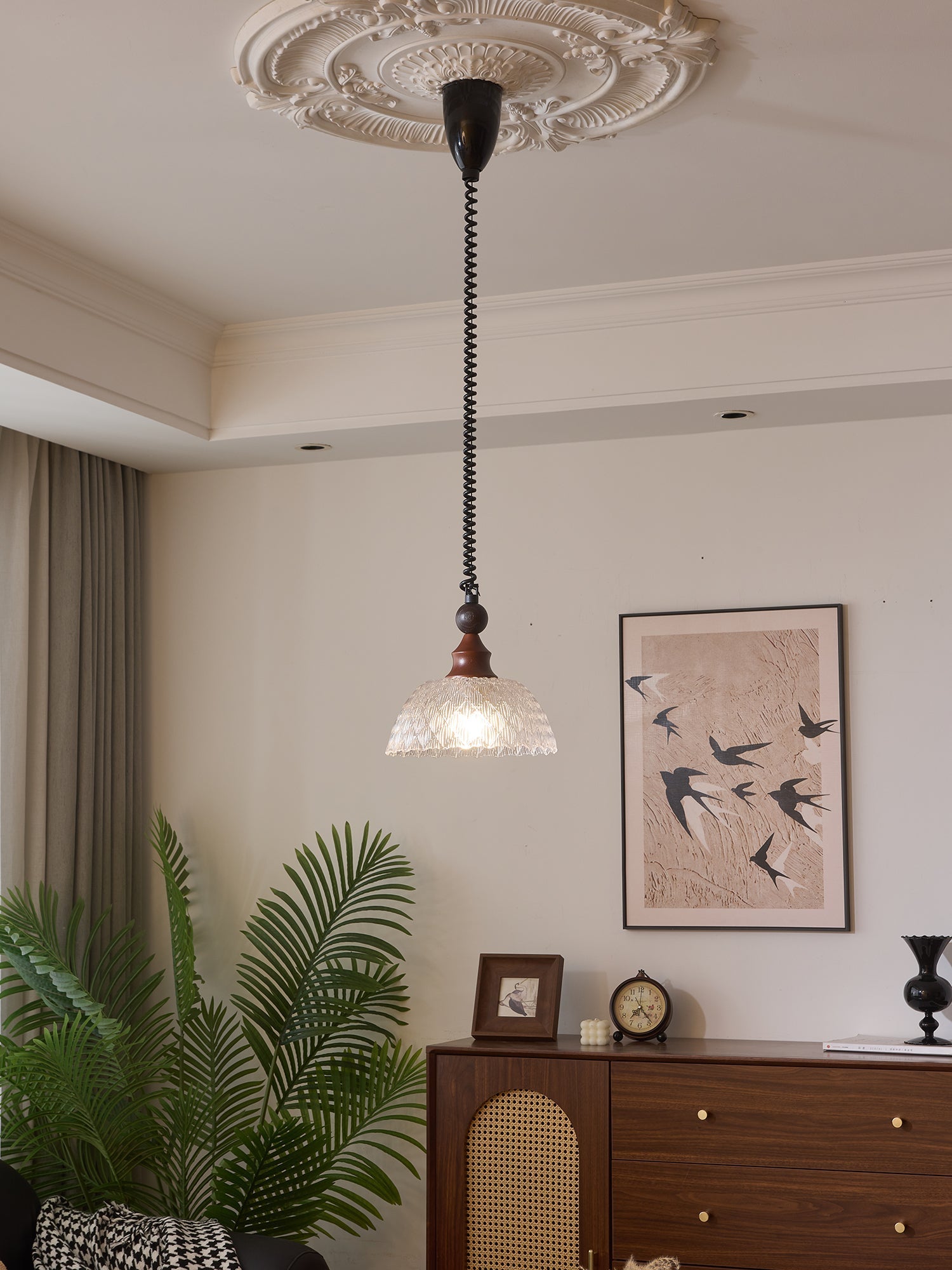 Nydoreth Elegance Vintage Art Wood Pendant Lamp-Neutral Decor