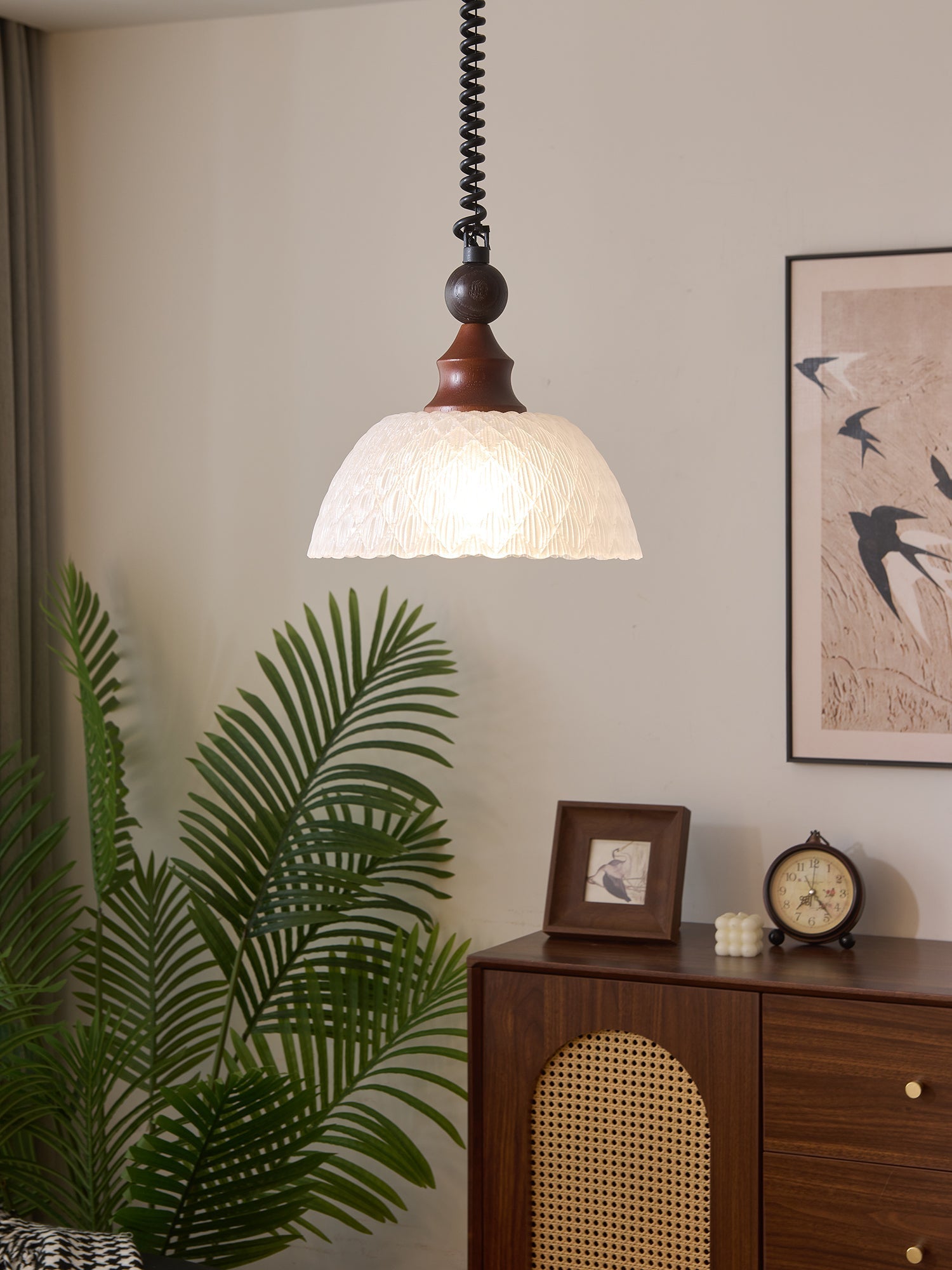Nydoreth Elegance Vintage Art Wood Pendant Lamp-Neutral Decor