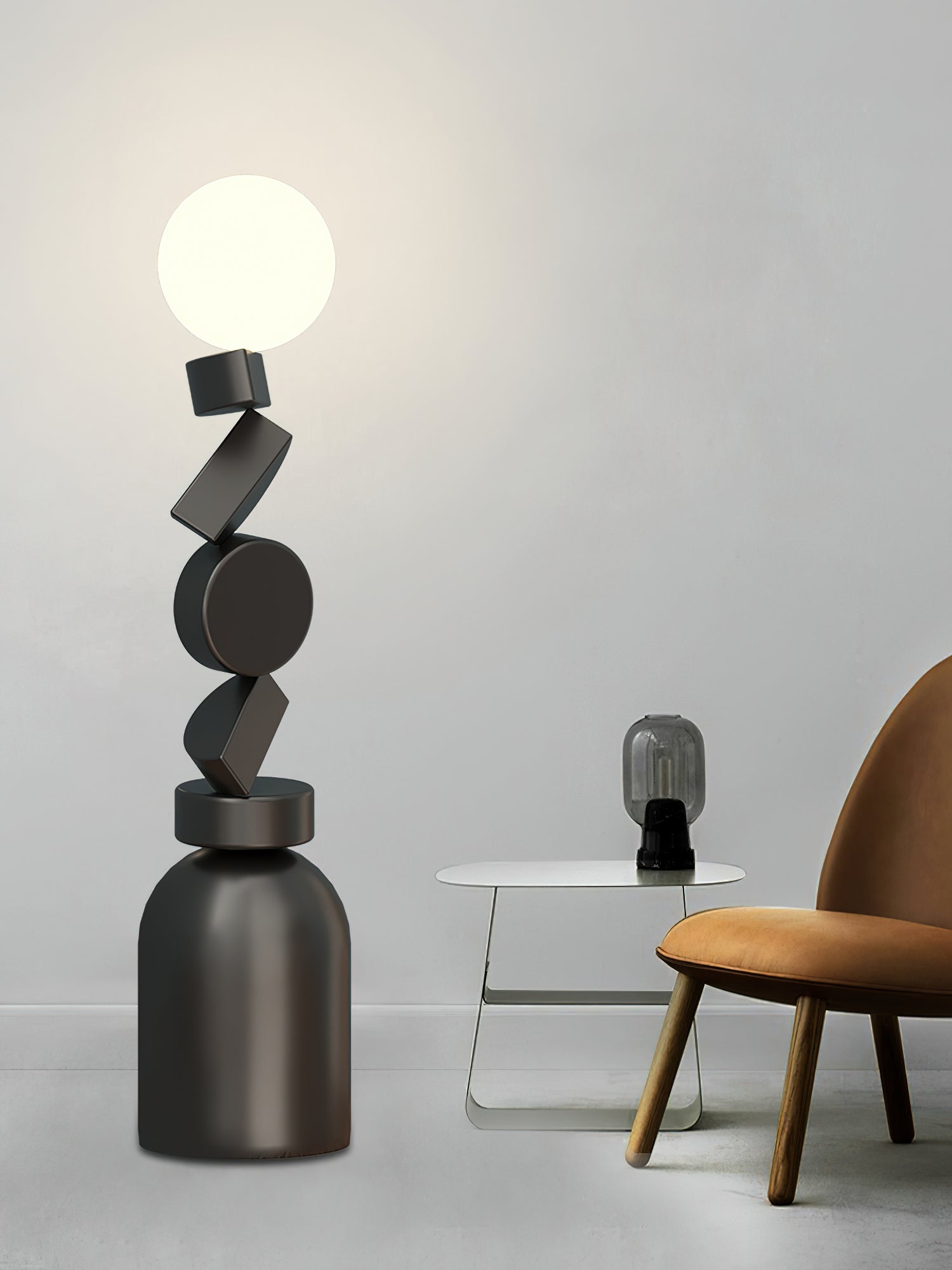 Veloz Floor Lamp Monolith Cube Black Base-Neutral Decor
