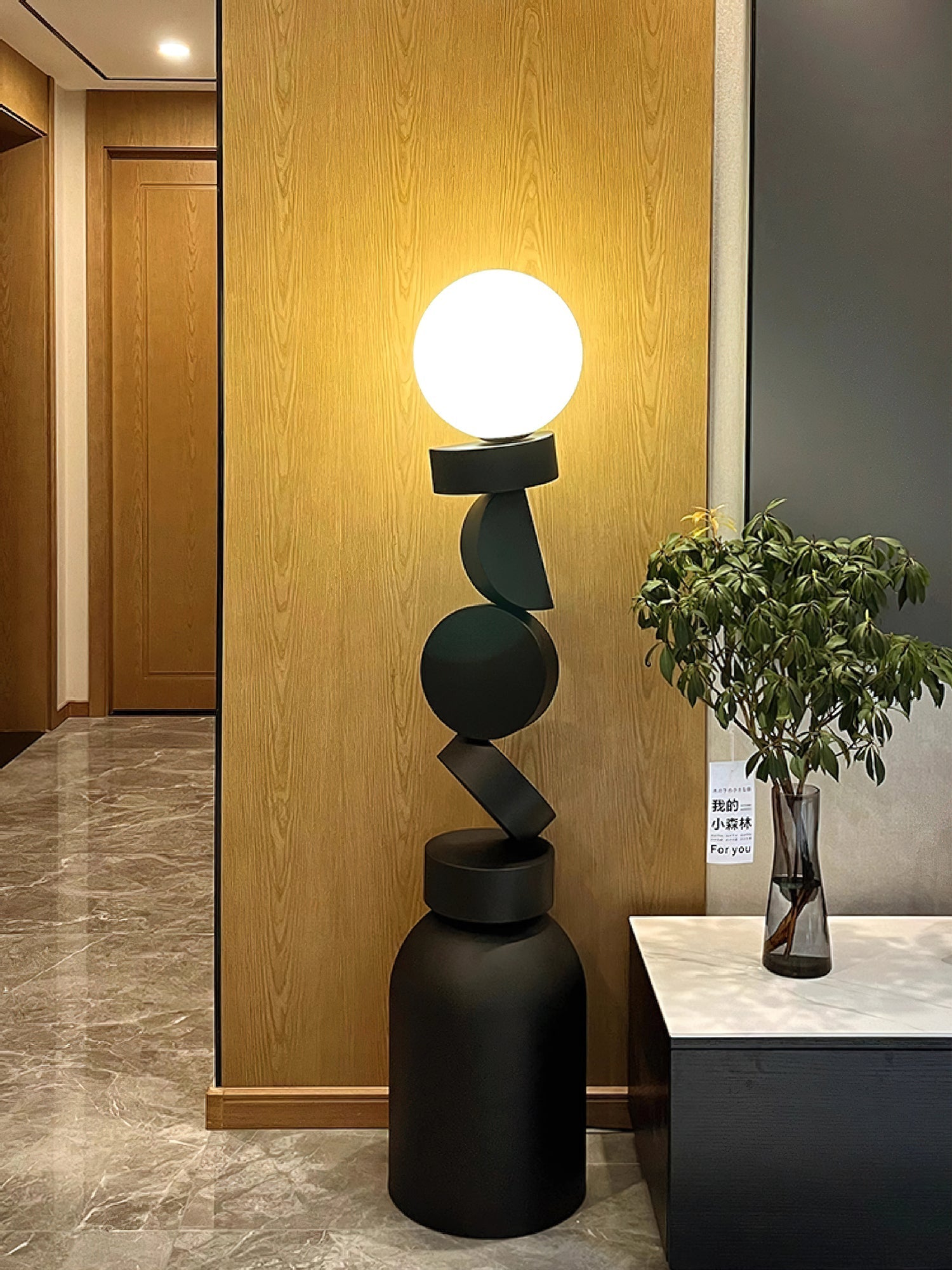 Veloz Floor Lamp Monolith Cube Black Base-Neutral Decor