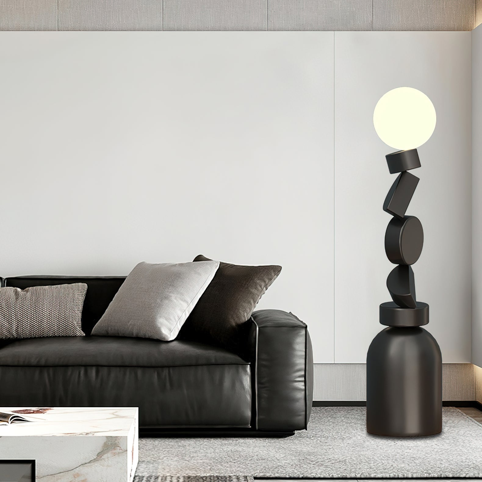 Veloz Floor Lamp Monolith Cube Black Base-Neutral Decor