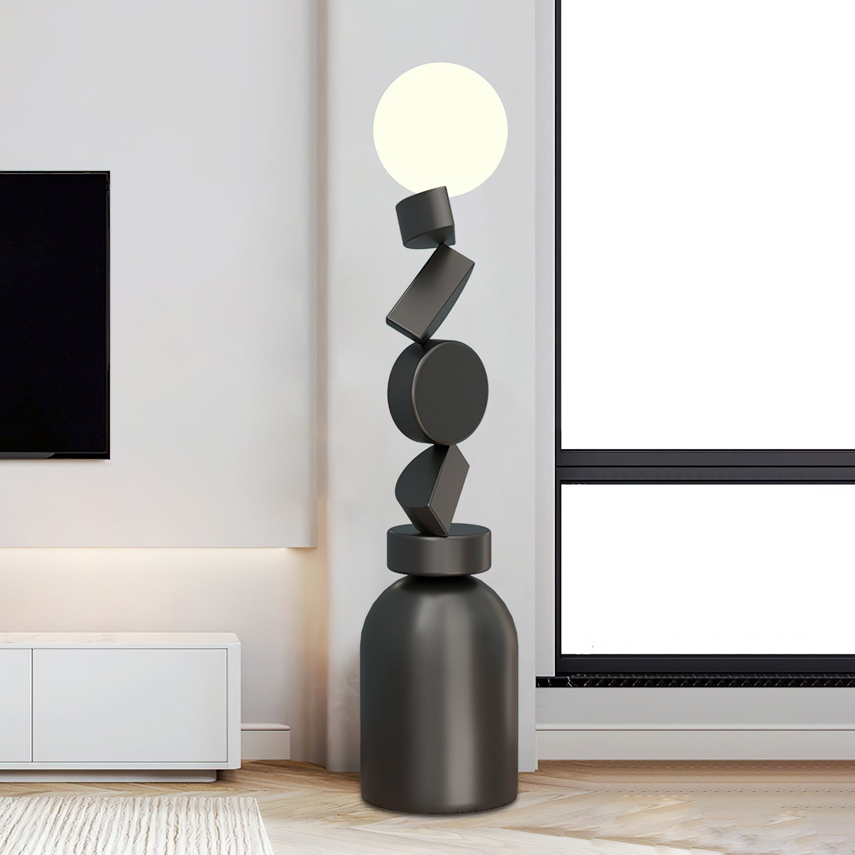 Veloz Floor Lamp Monolith Cube Black Base-Neutral Decor