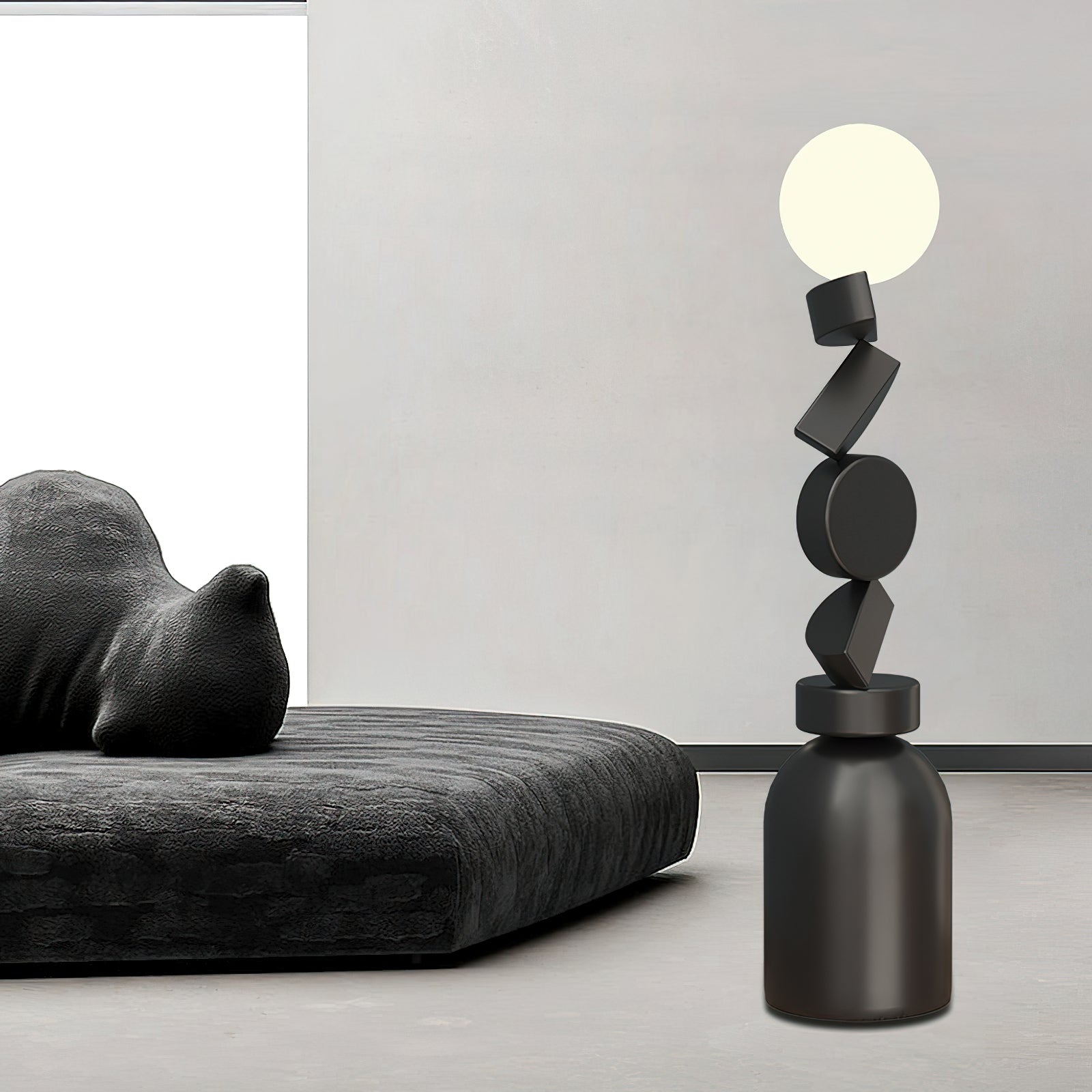 Veloz Floor Lamp Monolith Cube Black Base-Neutral Decor