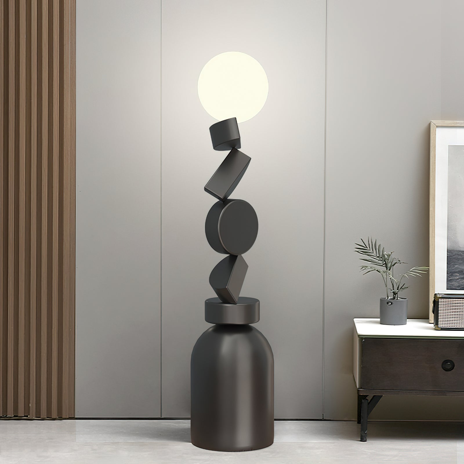 Veloz Floor Lamp Monolith Cube Black Base-Neutral Decor