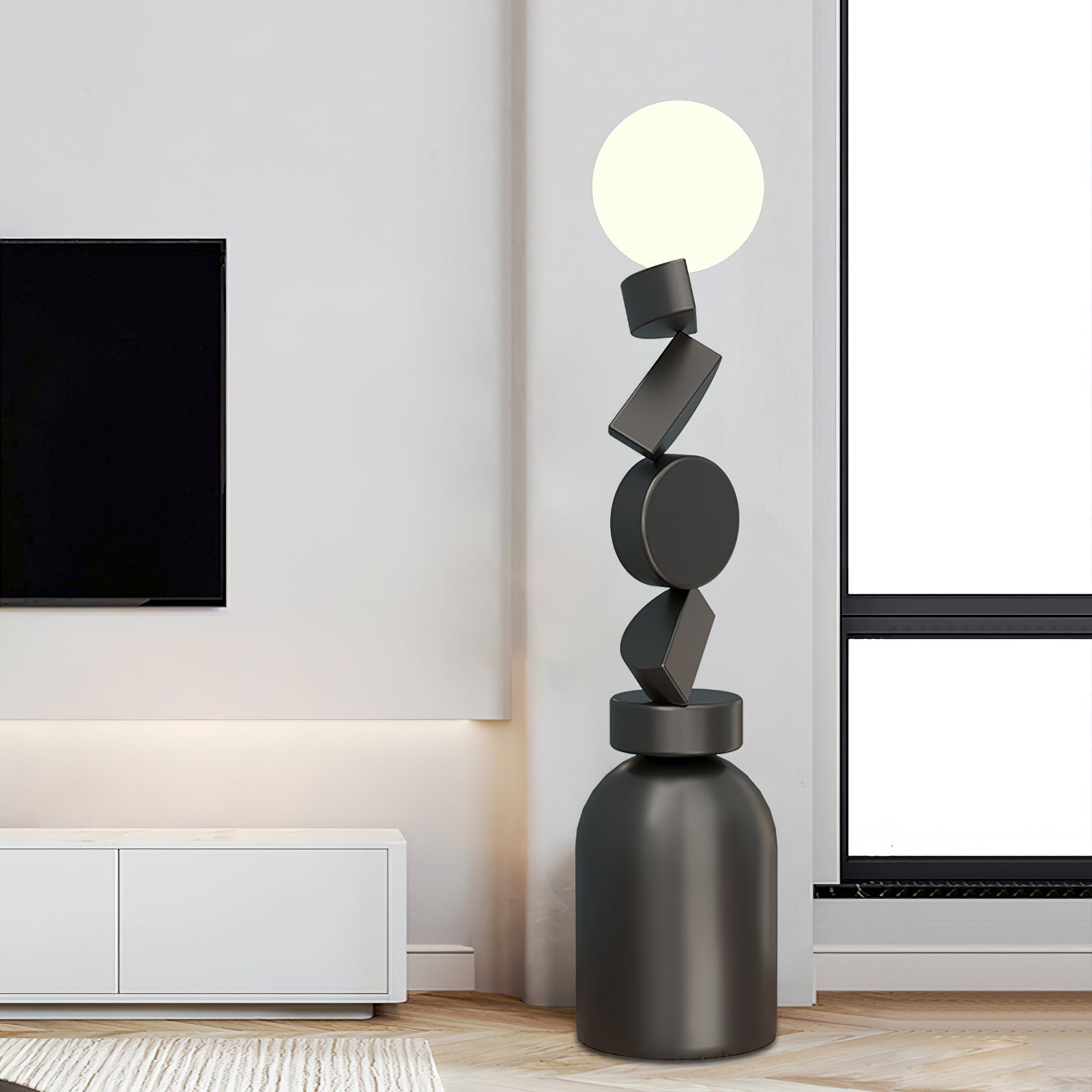 Veloz Floor Lamp Monolith Cube Black Base-Neutral Decor