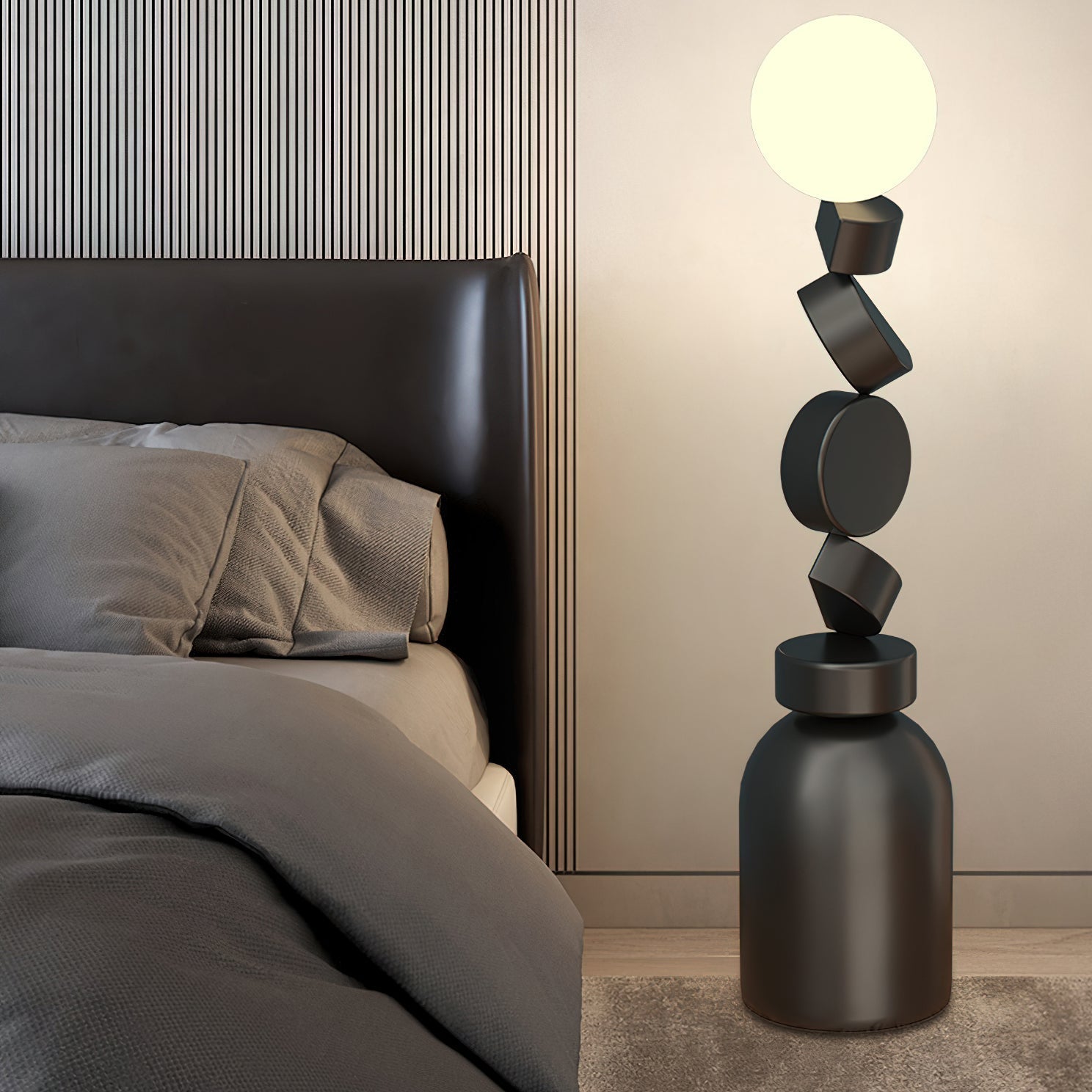 Veloz Floor Lamp Monolith Cube Black Base-Neutral Decor