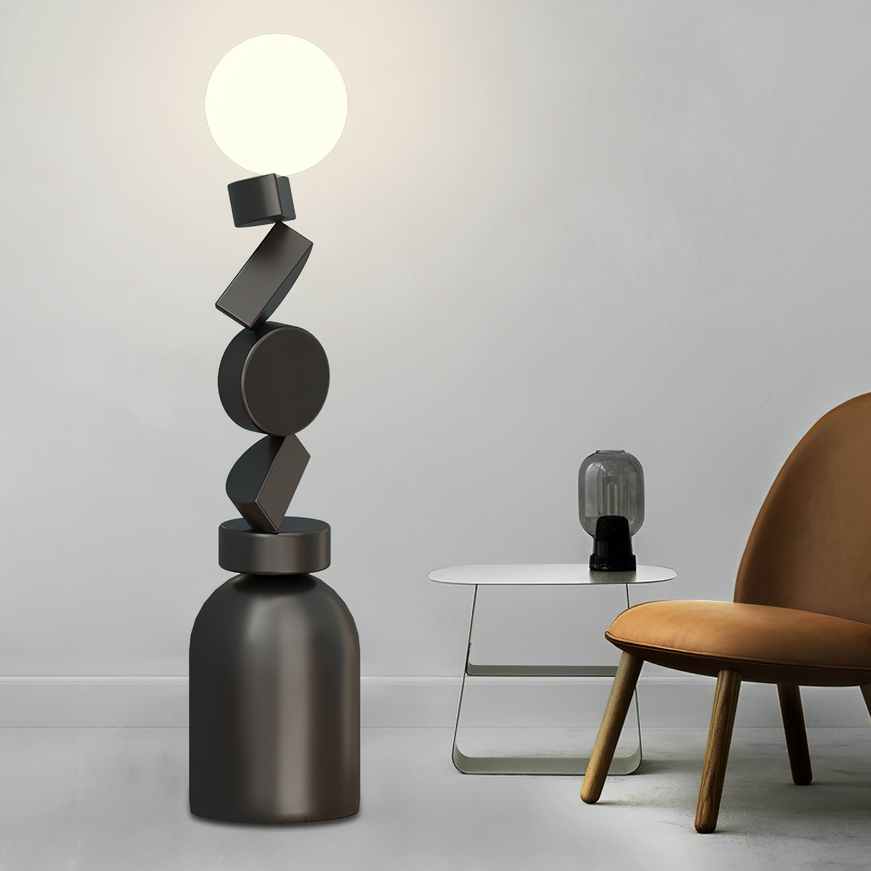 Veloz Floor Lamp Monolith Cube Black Base-Neutral Decor