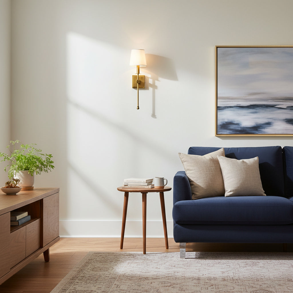 Monroe Wall Lamp used as a bedside light in a transitional bedroom.
