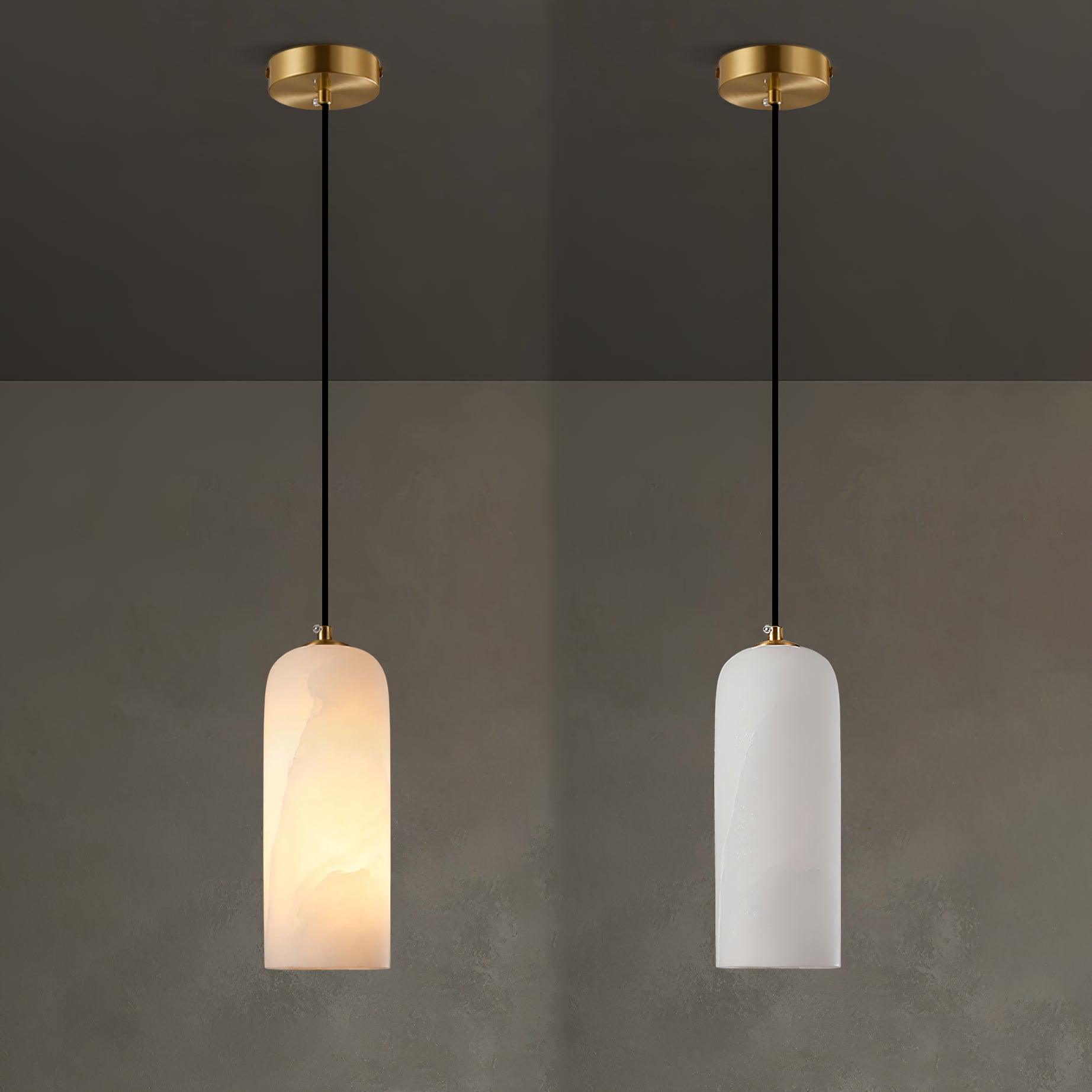 Zashayra Cylindrical Alabaster Pendant Light-Neutral Decor