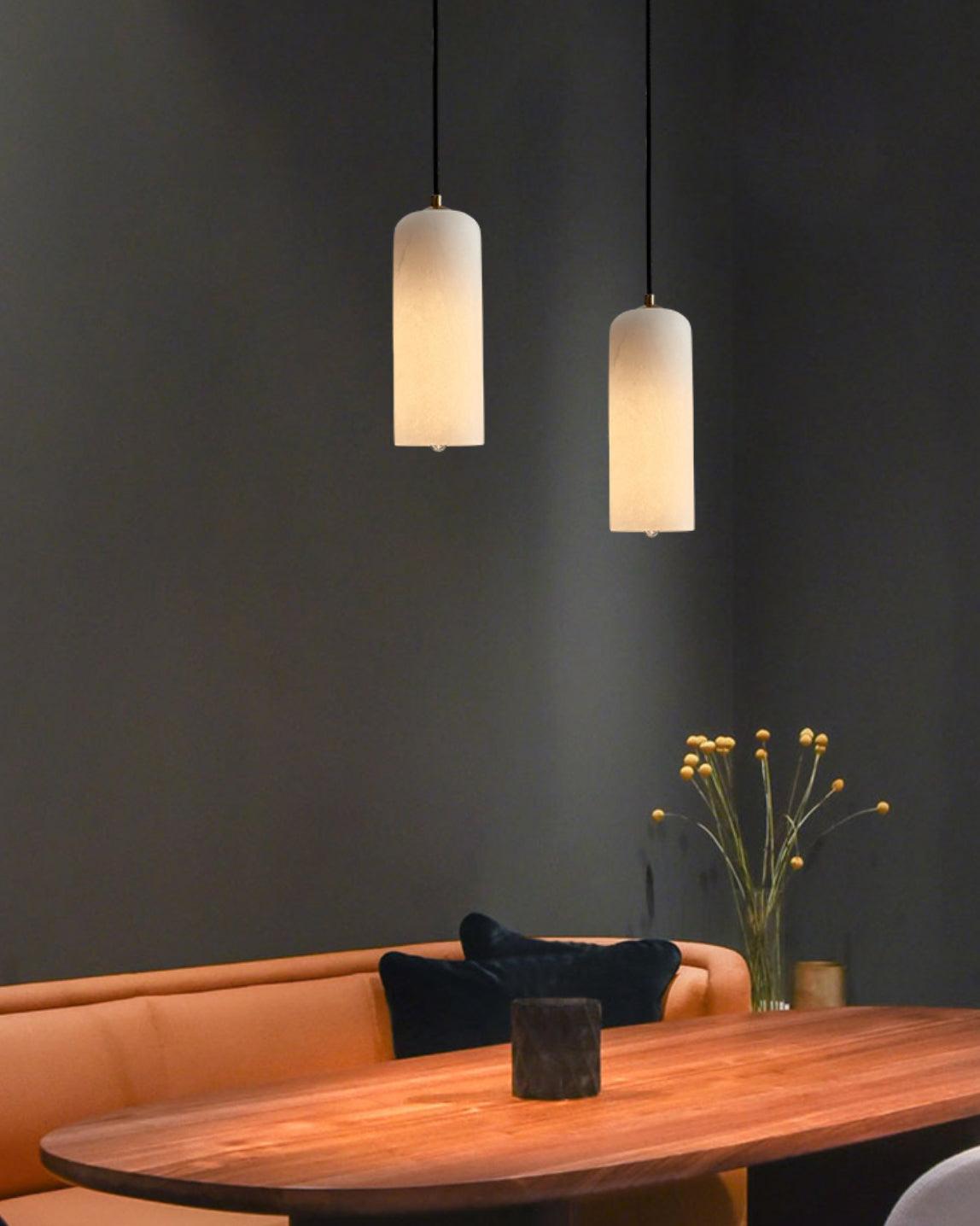 Zashayra Cylindrical Alabaster Pendant Light-Neutral Decor
