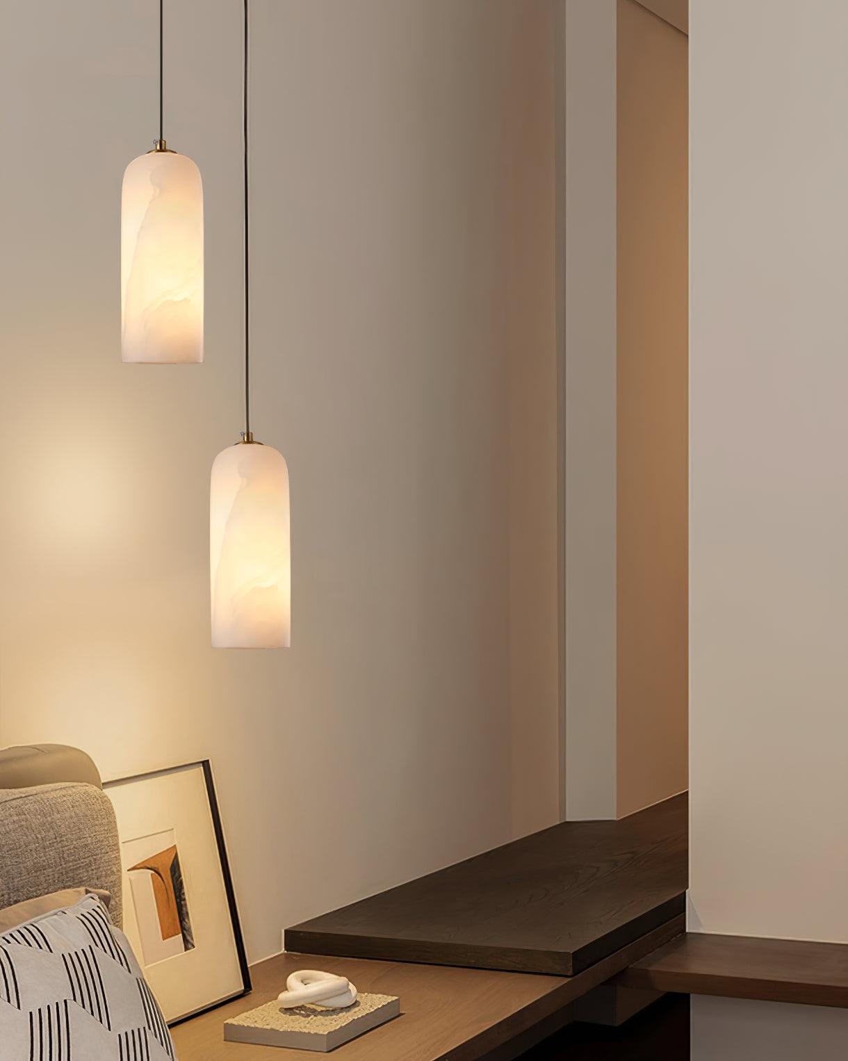 Zashayra Cylindrical Alabaster Pendant Light-Neutral Decor