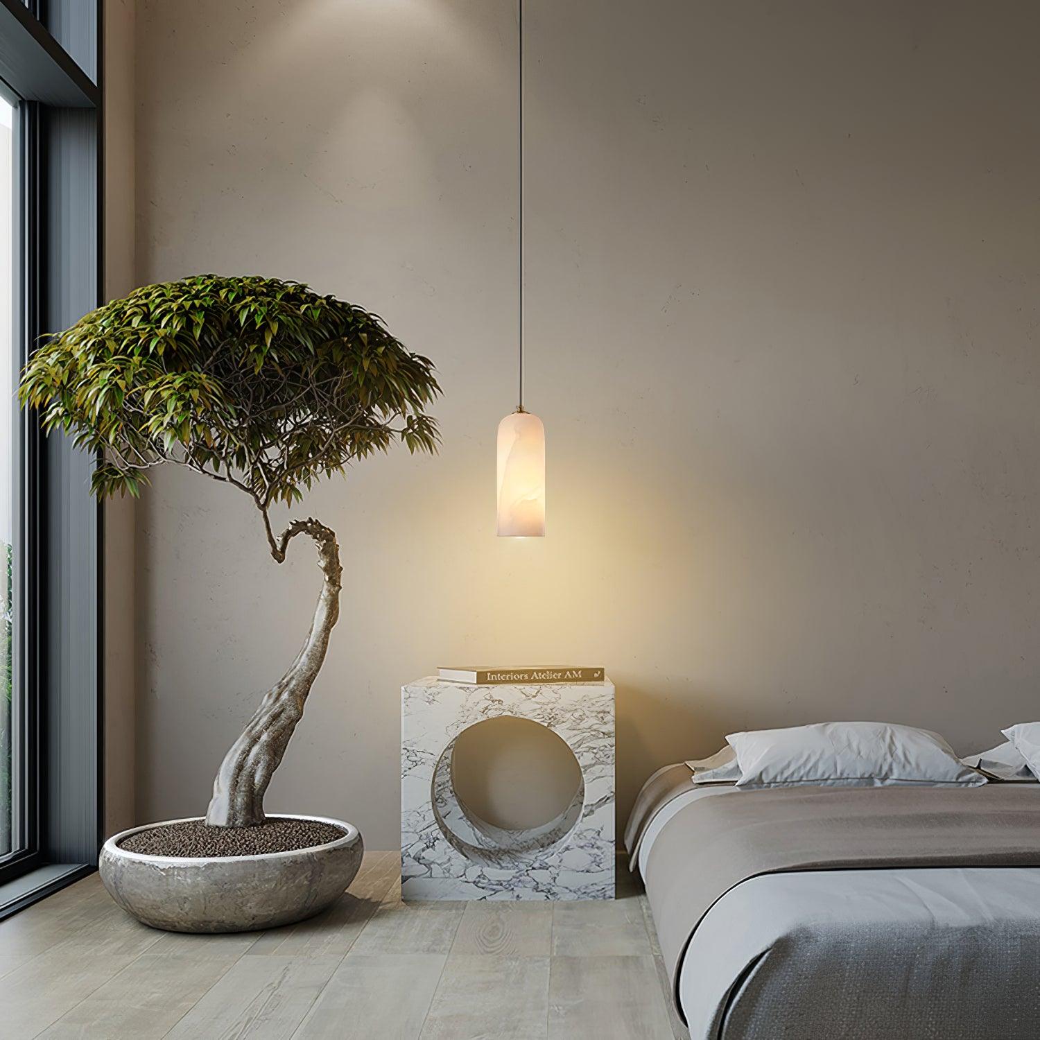 Zashayra Cylindrical Alabaster Pendant Light-Neutral Decor
