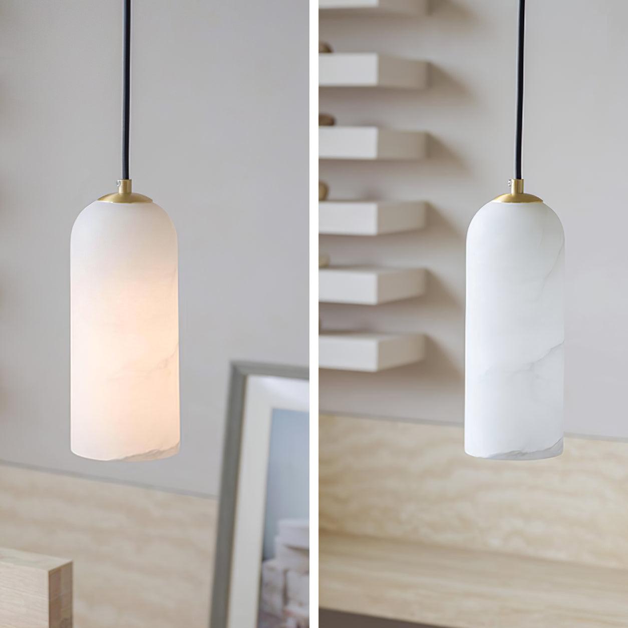 Zashayra Cylindrical Alabaster Pendant Light-Neutral Decor