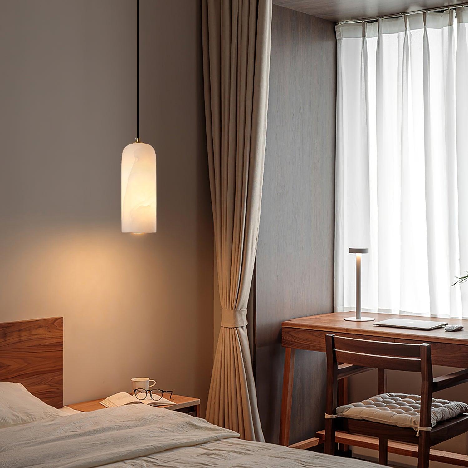 Zashayra Cylindrical Alabaster Pendant Light-Neutral Decor