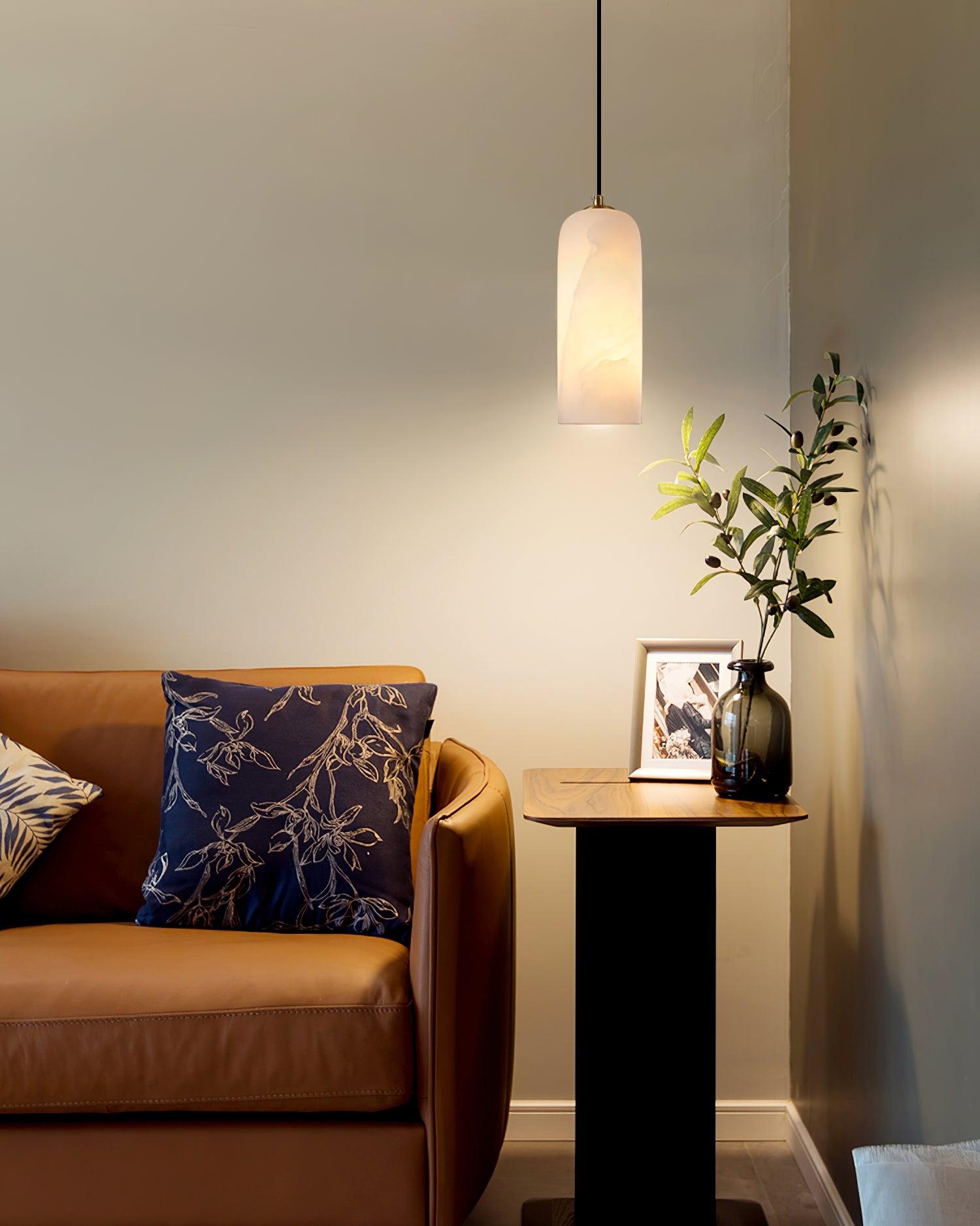 Zashayra Cylindrical Alabaster Pendant Light-Neutral Decor