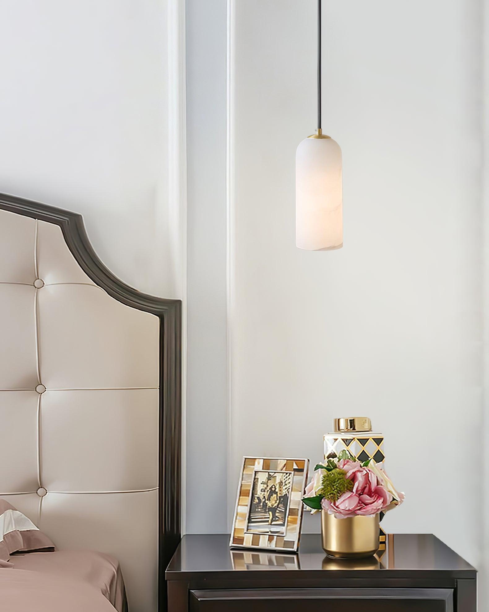 Zashayra Cylindrical Alabaster Pendant Light-Neutral Decor