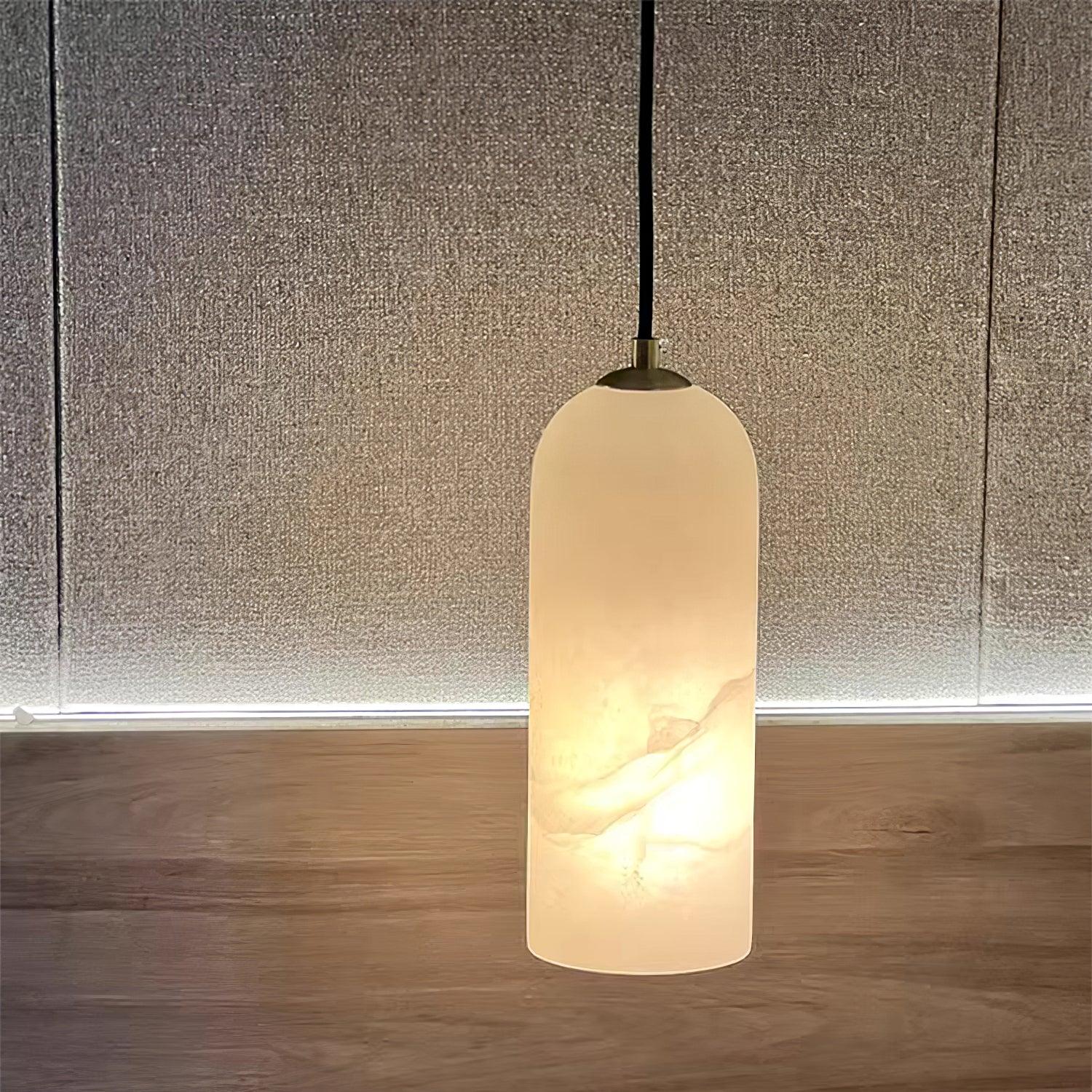 Zashayra Cylindrical Alabaster Pendant Light-Neutral Decor