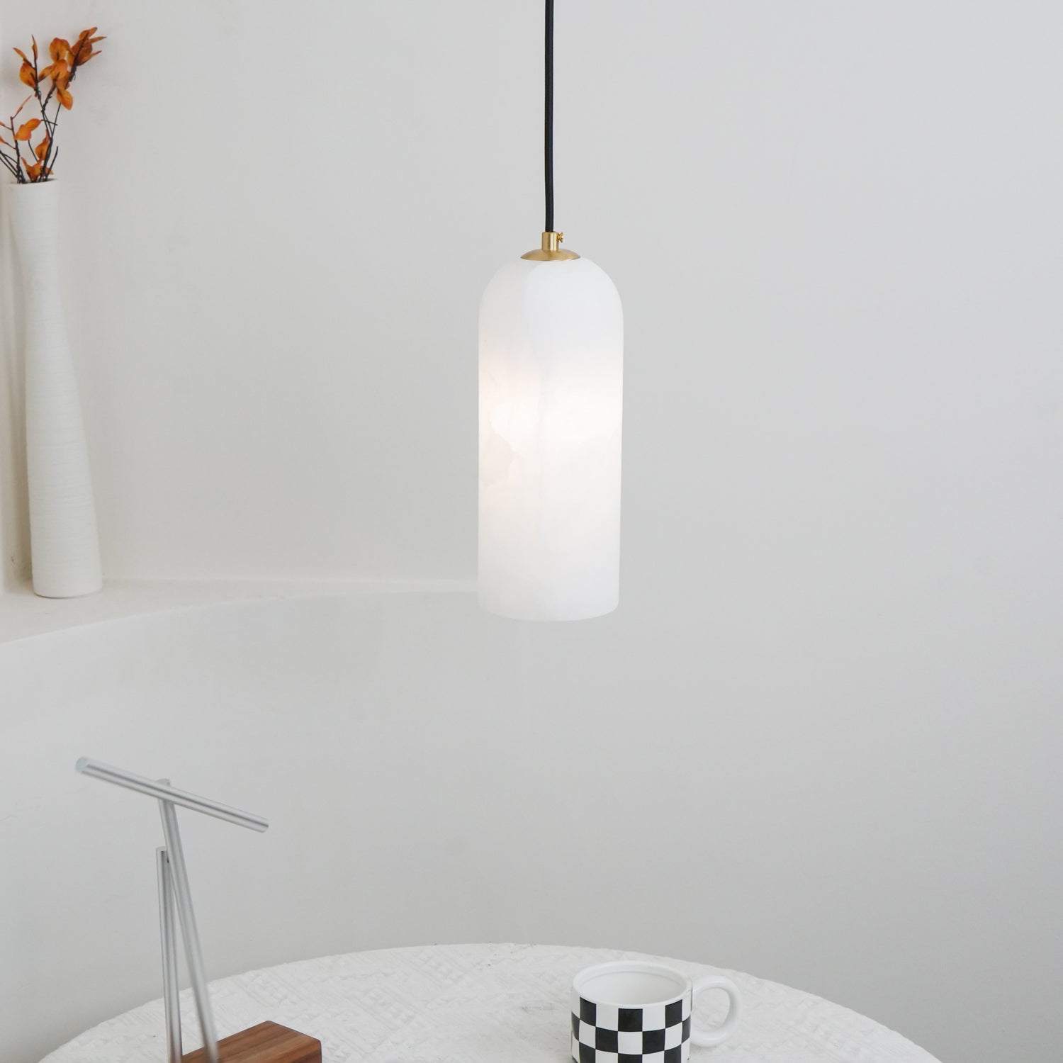 Zashayra Cylindrical Alabaster Pendant Light-Neutral Decor