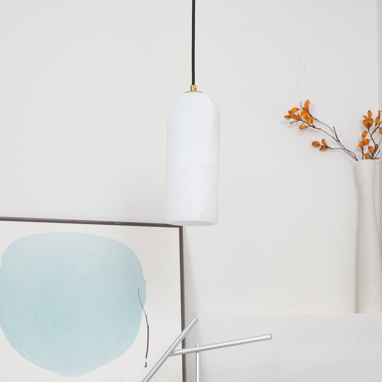 Zashayra Cylindrical Alabaster Pendant Light-Neutral Decor